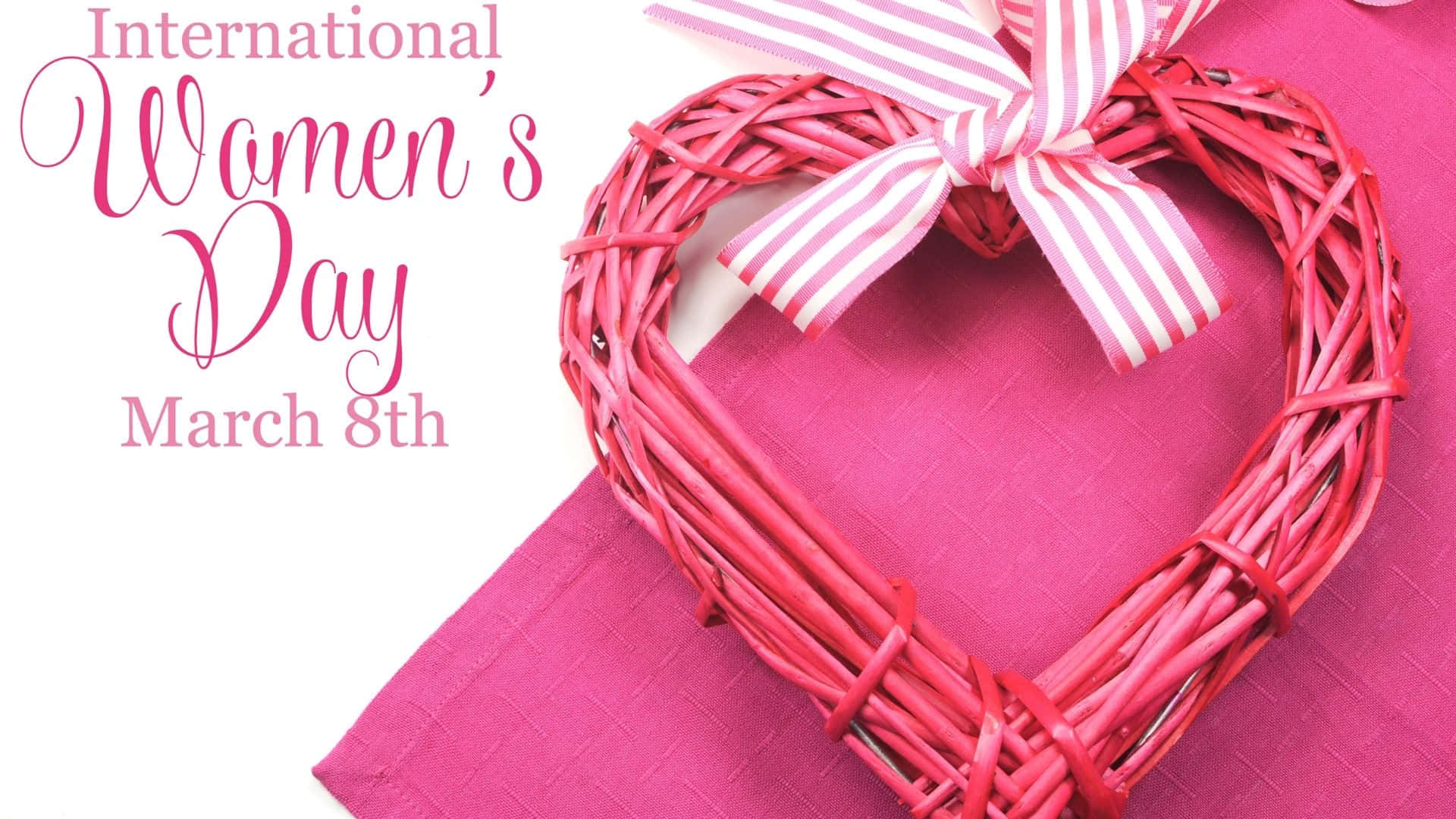 International Women's Day, pink woven heart, striped bow, Full HD Desktop Wallpaper