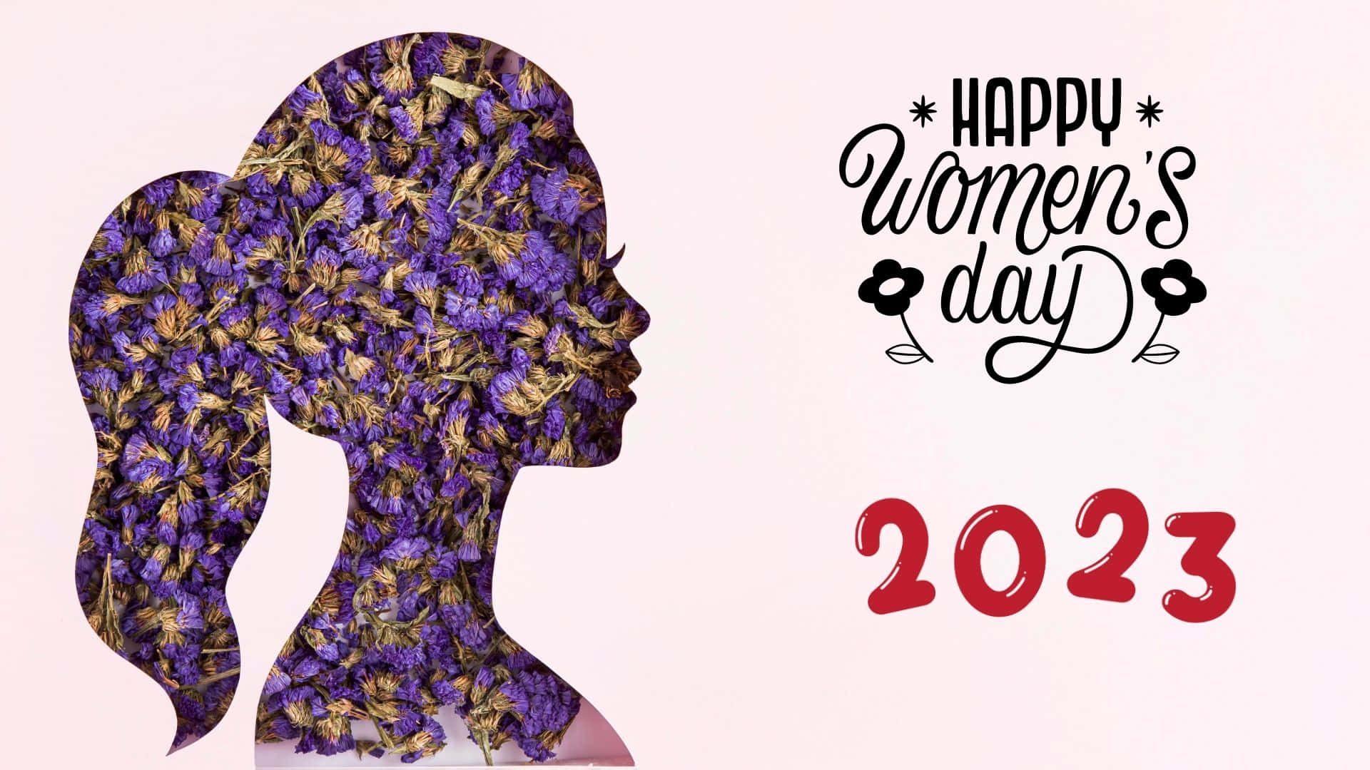 International Women's Day 2023, purple dried flowers, silhouette of a woman's profile, Full HD Desktop Wallpaper