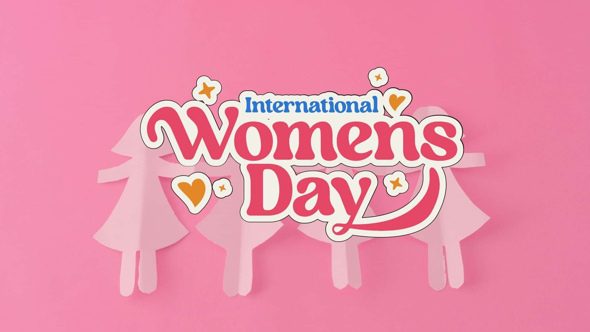 International Women's Day, pink paper cutout silhouettes of women, hearts, Full HD Desktop Wallpaper