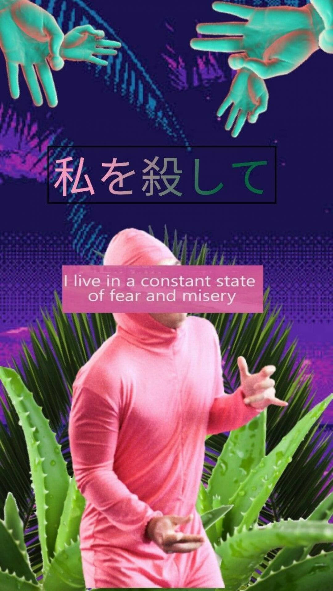 Meme Phone, pink hooded suit, green aloe plants, HD Phone Wallpaper