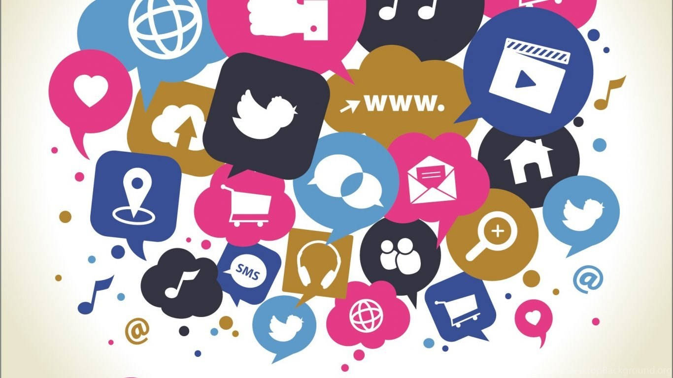 social media logos, thought bubbles, internet icons, HD Desktop Wallpaper