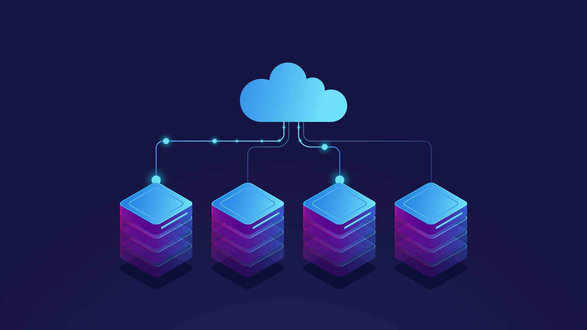 cloud icon, neon lines, dark blue background, Full HD Desktop Wallpaper