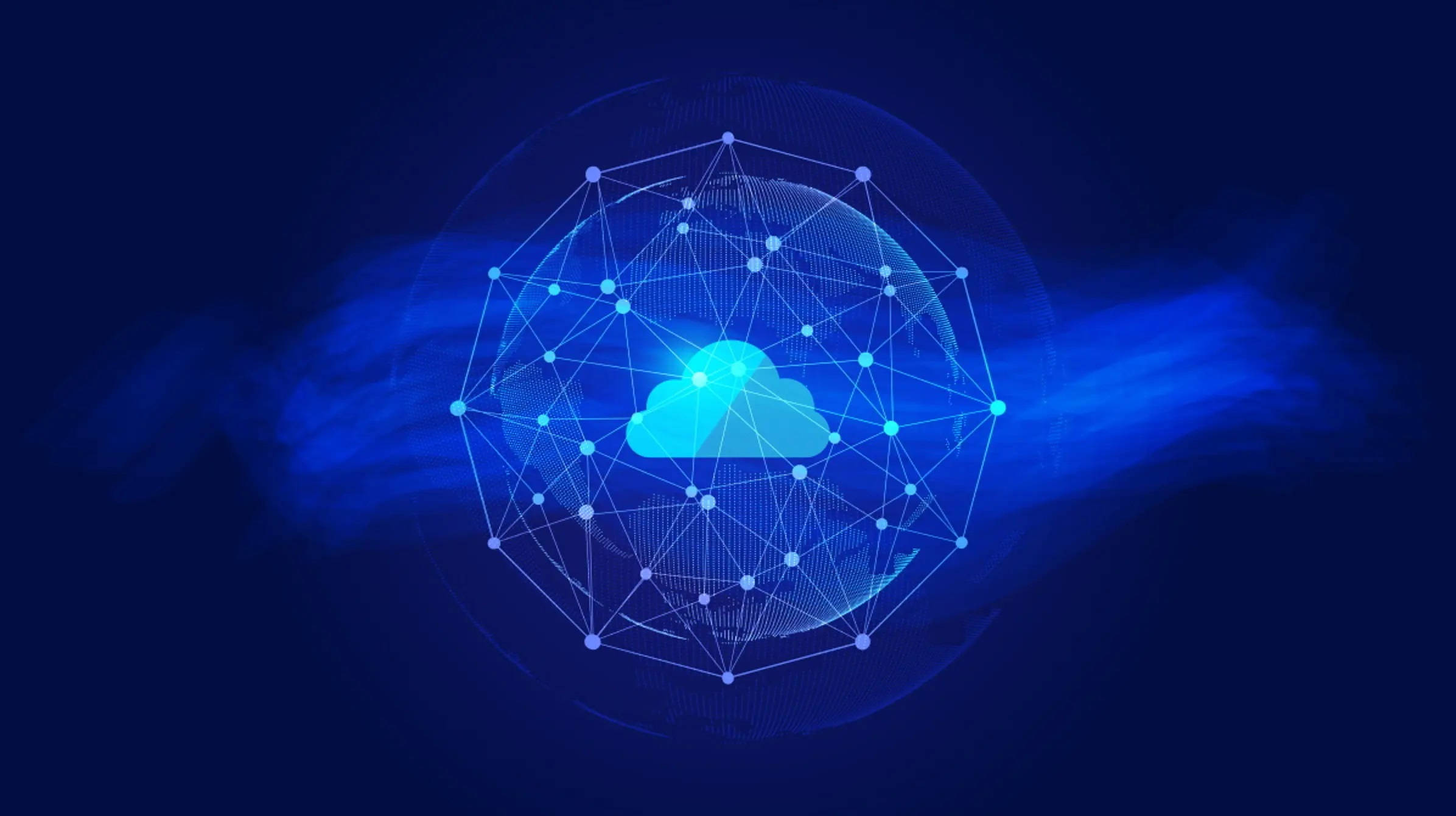 glowing blue cloud icon, digital network sphere, dark blue background, Full HD Desktop Wallpaper