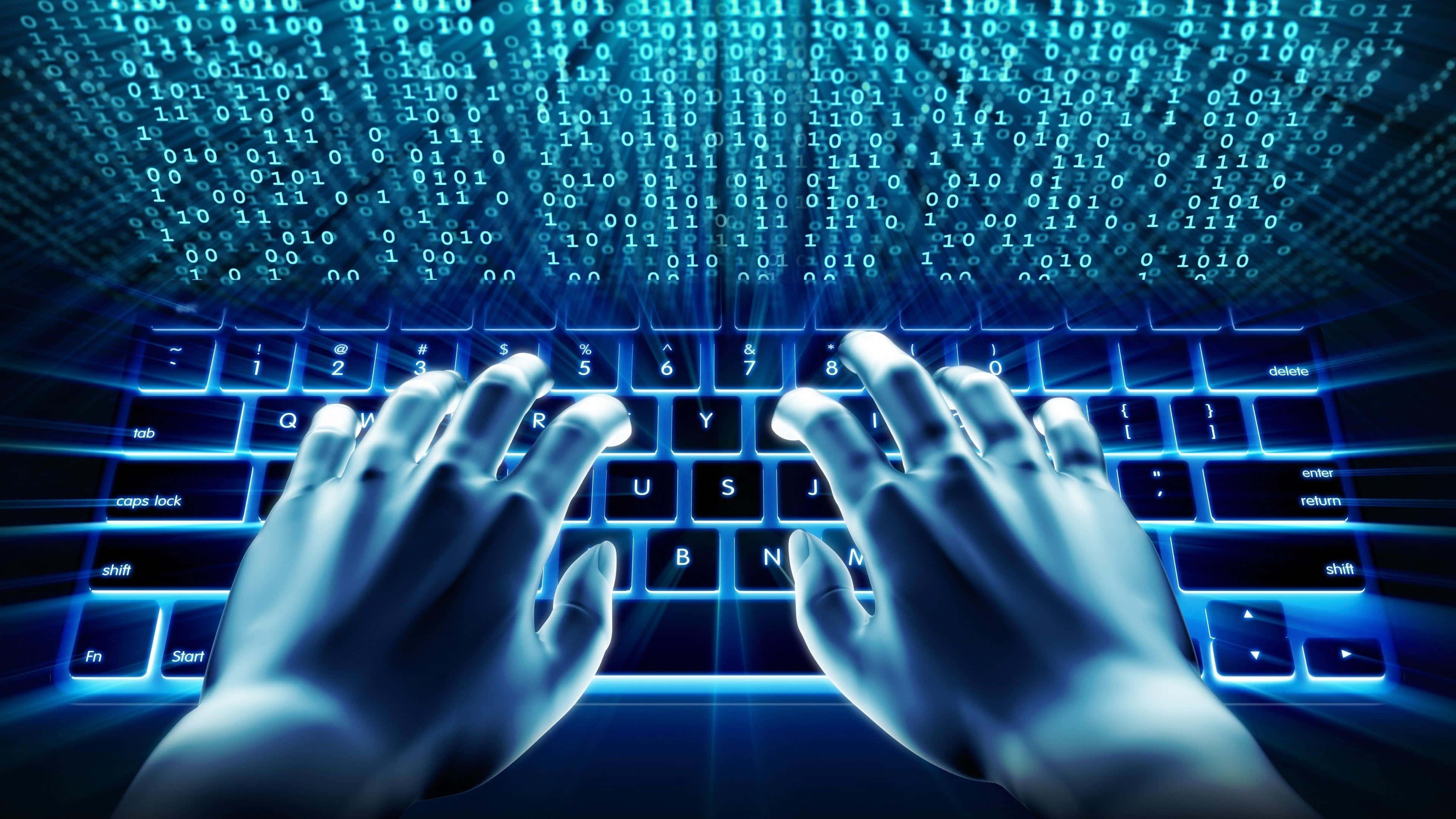 cyber data entry keyboard, glowing keyboard, binary code, 4K Desktop Wallpaper