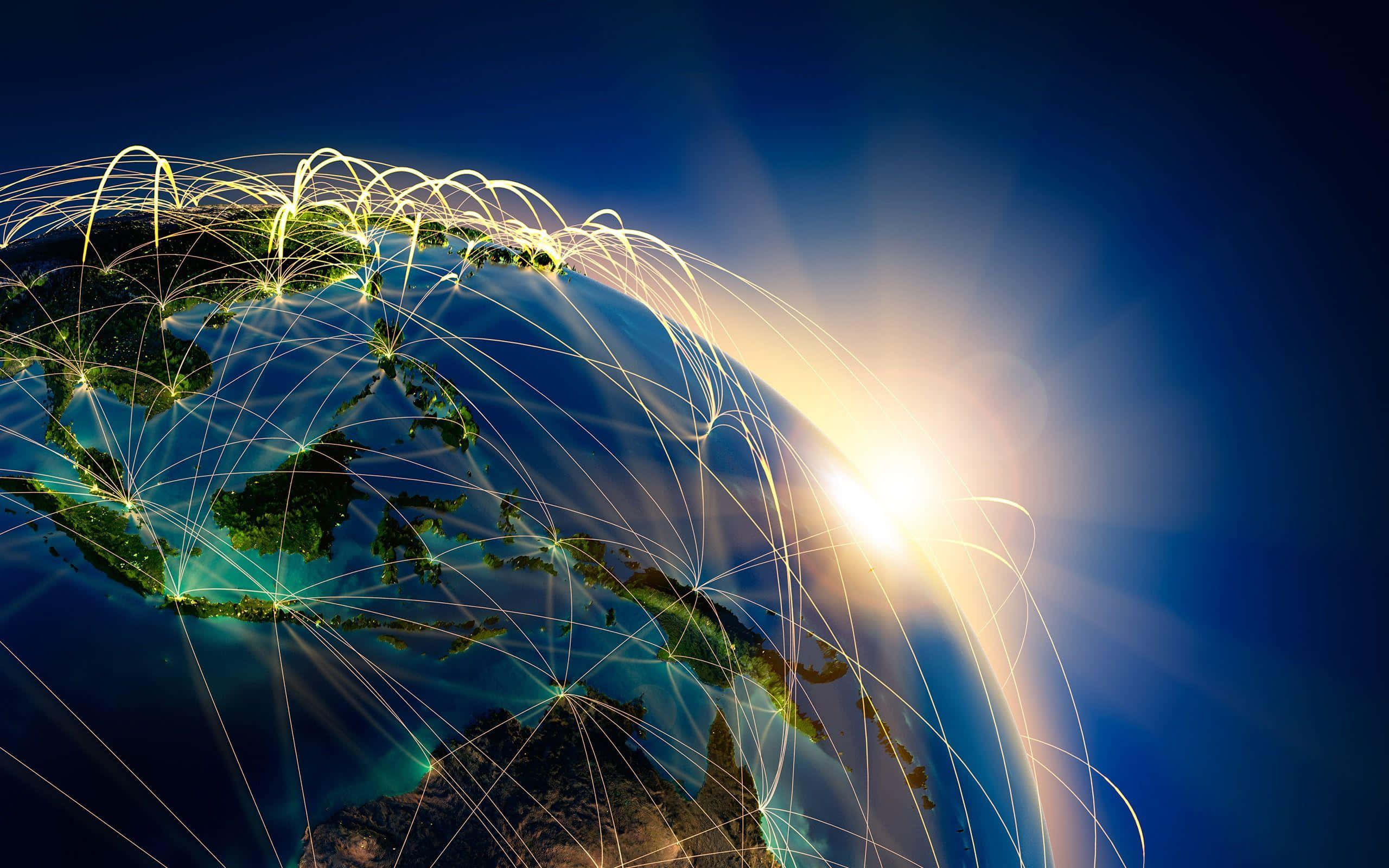 glowing globe, interconnected light trails, global digital networks, 2K Desktop Wallpaper