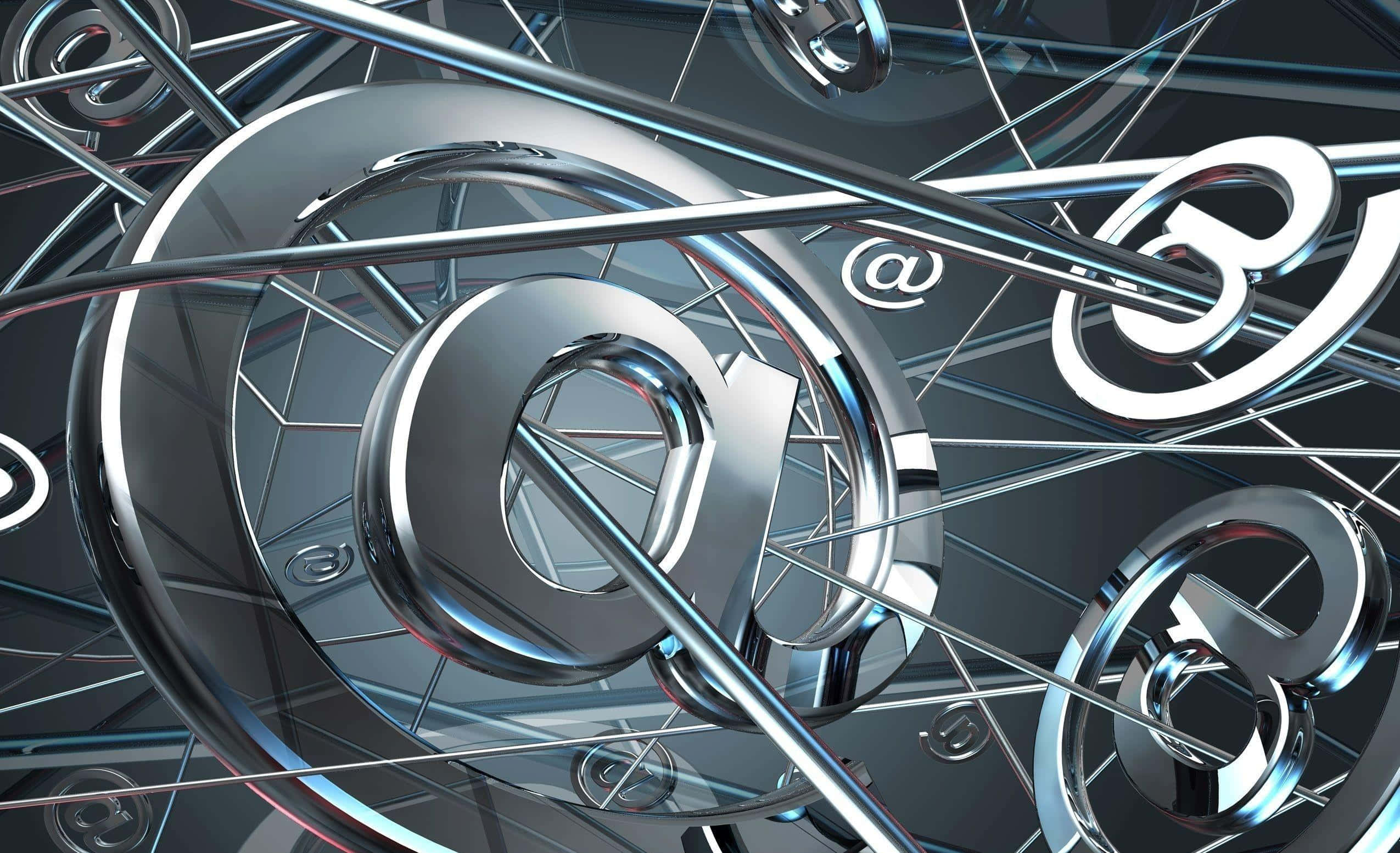 metallic email symbols, at signs, futuristic digital network, Full HD Desktop Wallpaper