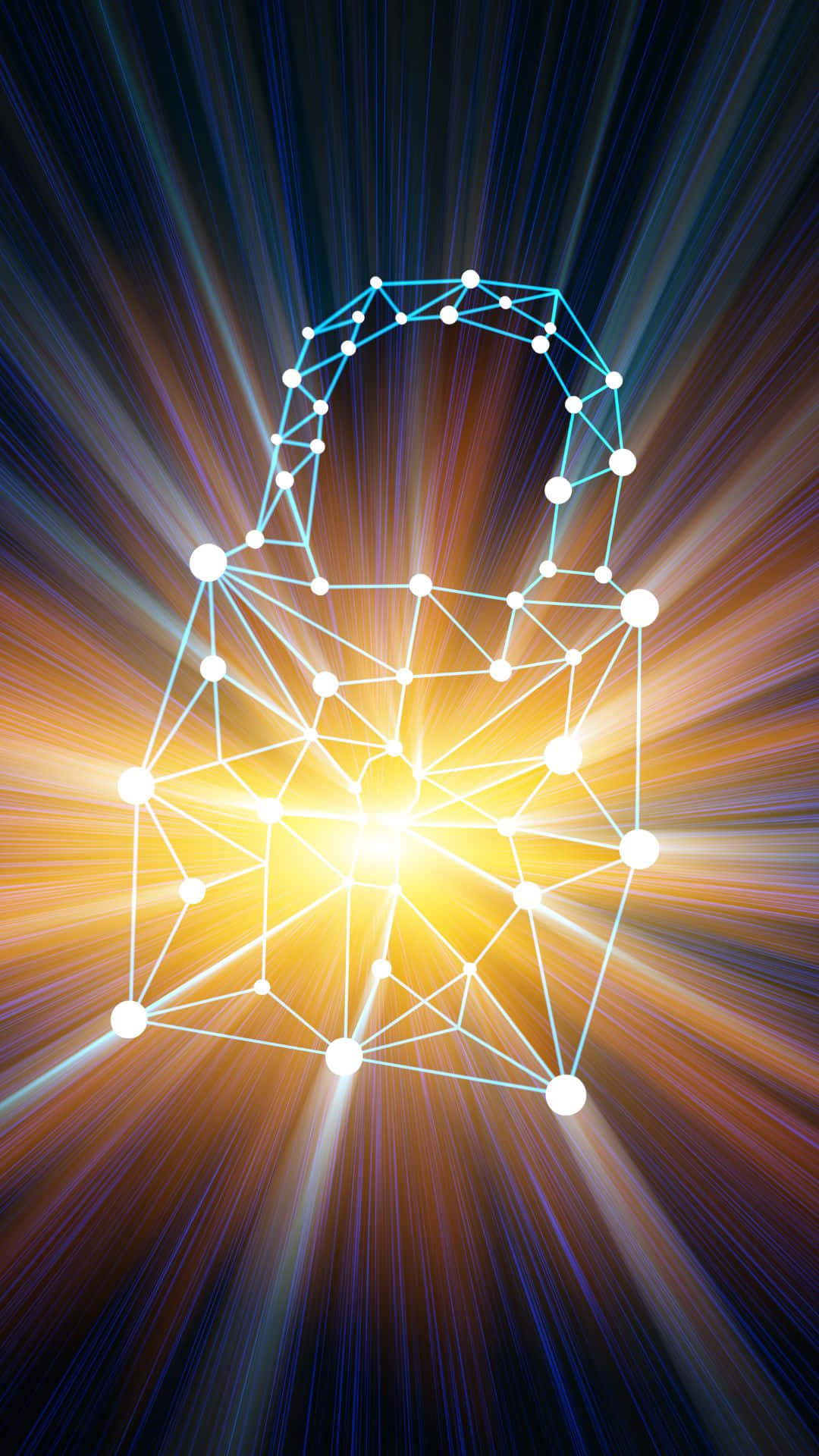 digital padlock, connected dots and lines, cosmic burst background, Full HD Phone Wallpaper