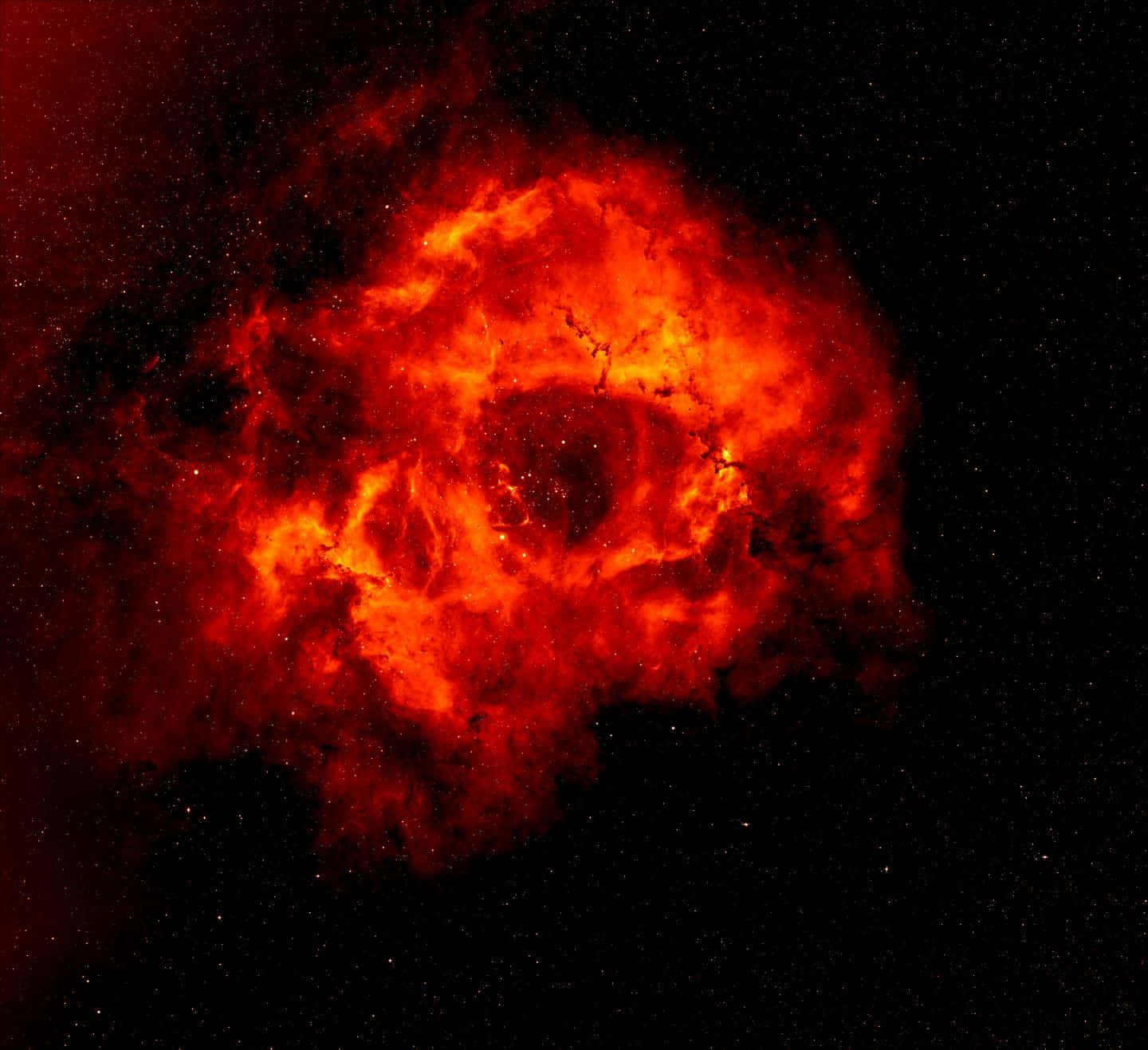 Interstellar Cloud, fiery red nebula, star-speckled black cosmic void, HD Desktop Wallpaper