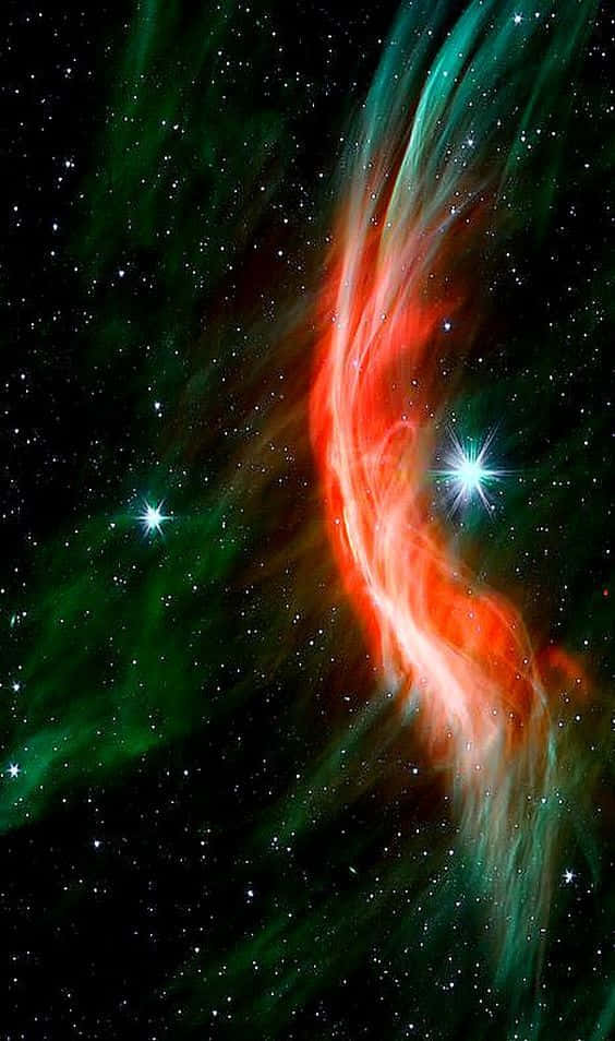 Interstellar Cloud, red and green gases, bright stars, SD Phone Wallpaper