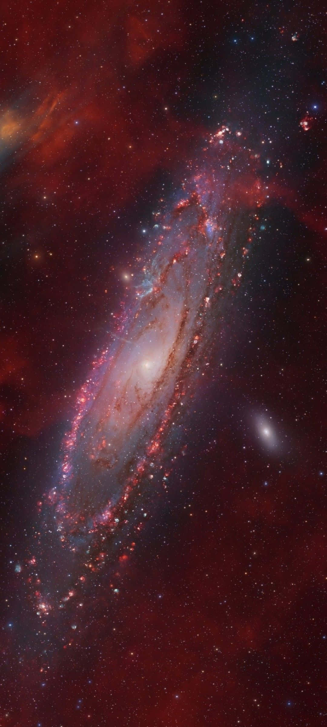 Interstellar Cloud, spiral galaxy, reds, Full HD Phone Wallpaper