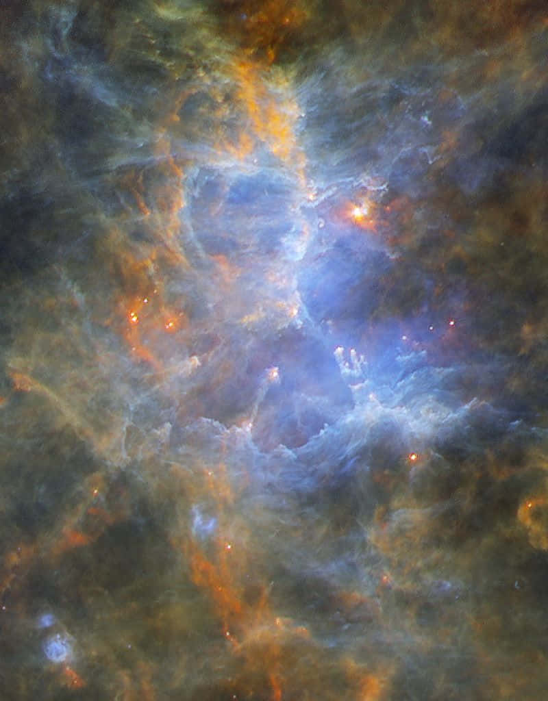 Interstellar Cloud, orange and blue gases, glowing stars, SD Phone Wallpaper