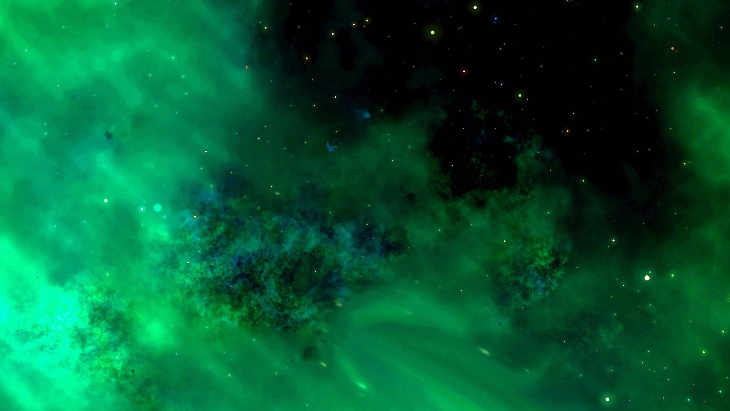 Nebula Clouds, green space, vibrant green nebula, 2K Desktop Wallpaper
