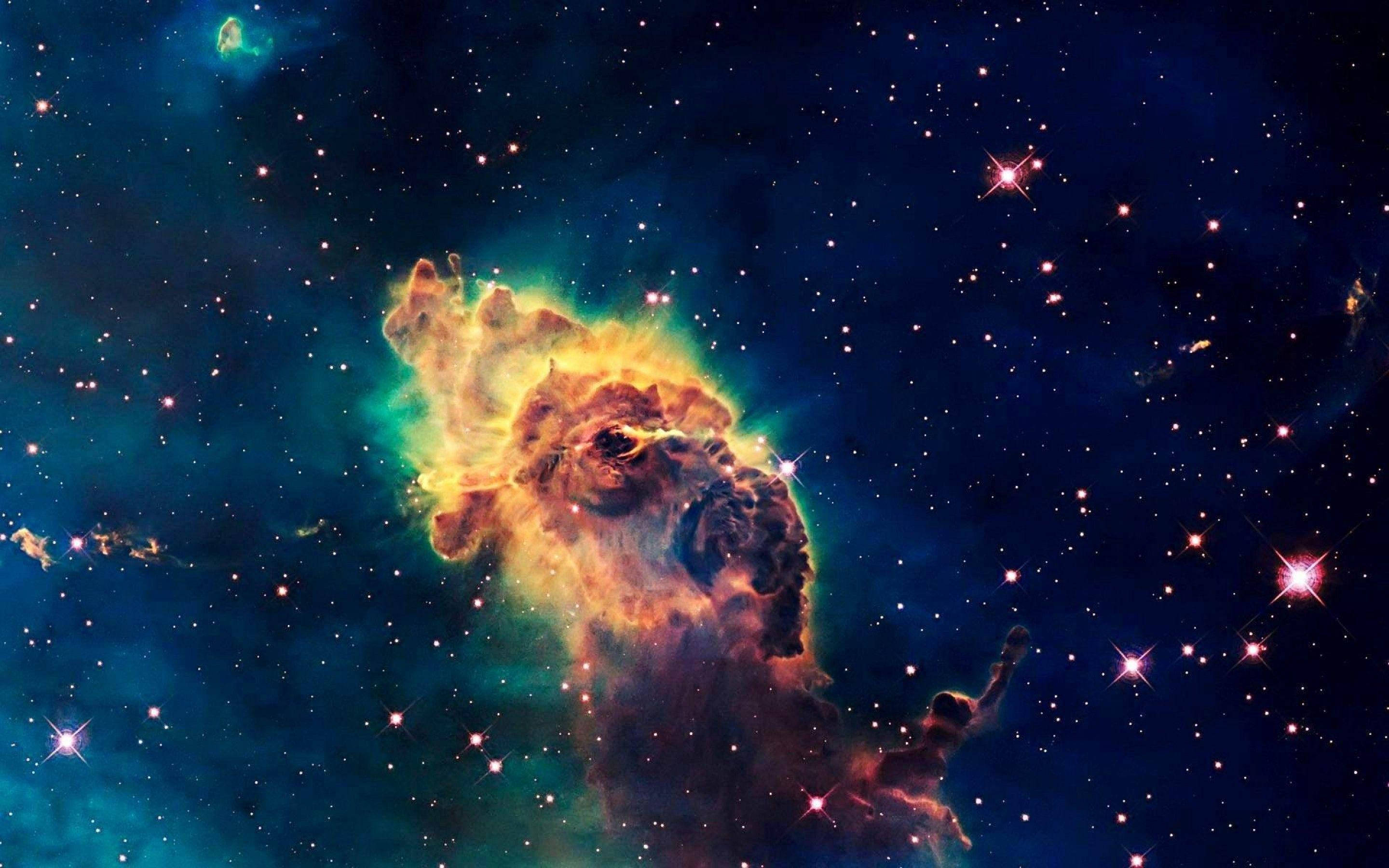 Interstellar Cloud, fiery orange, teal, 2K Desktop Wallpaper