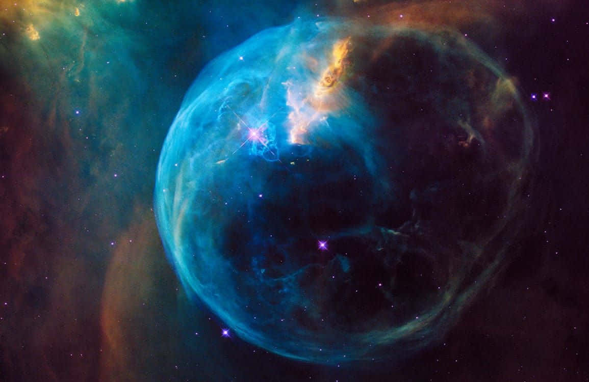 interstellar cloud, glowing blue bubble nebula, fiery orange tendrils, SD Desktop Wallpaper