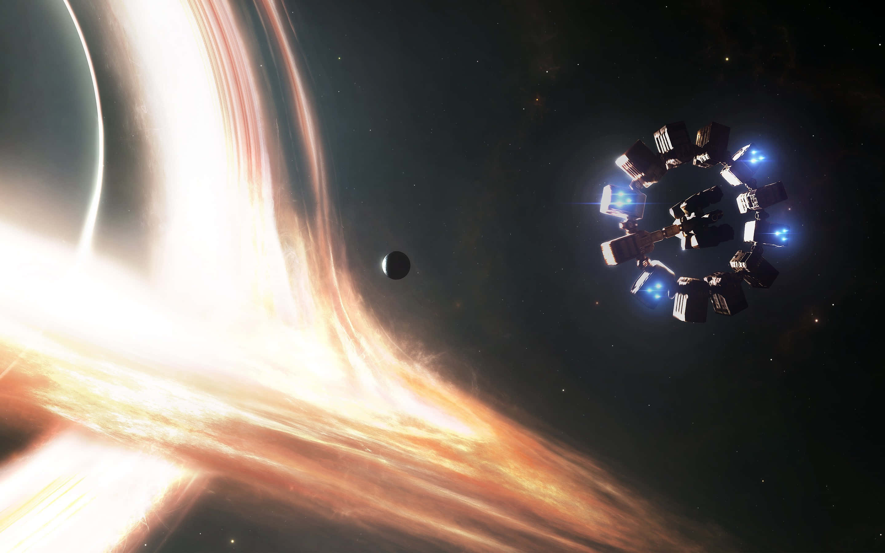 interstellar travel, space station, accretion disk, 2K Desktop Wallpaper