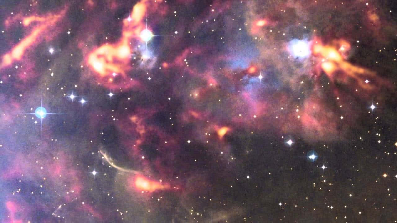Stellar Nebula, cosmic dust, glowing pink orange and blue clouds, HD Desktop Wallpaper