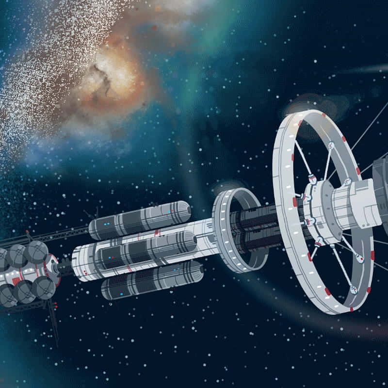 Interstellar Travel, futuristic space station, rotating habitats, SD Desktop Wallpaper