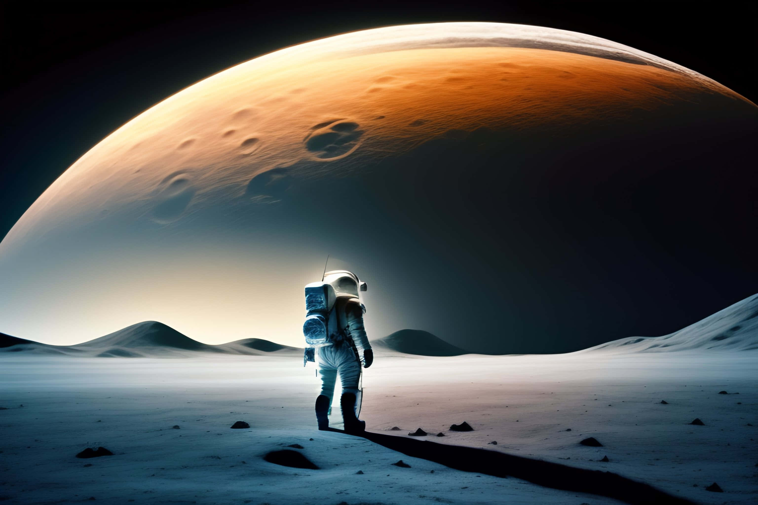 astronaut, alien planet, snowy, 2K Desktop Wallpaper