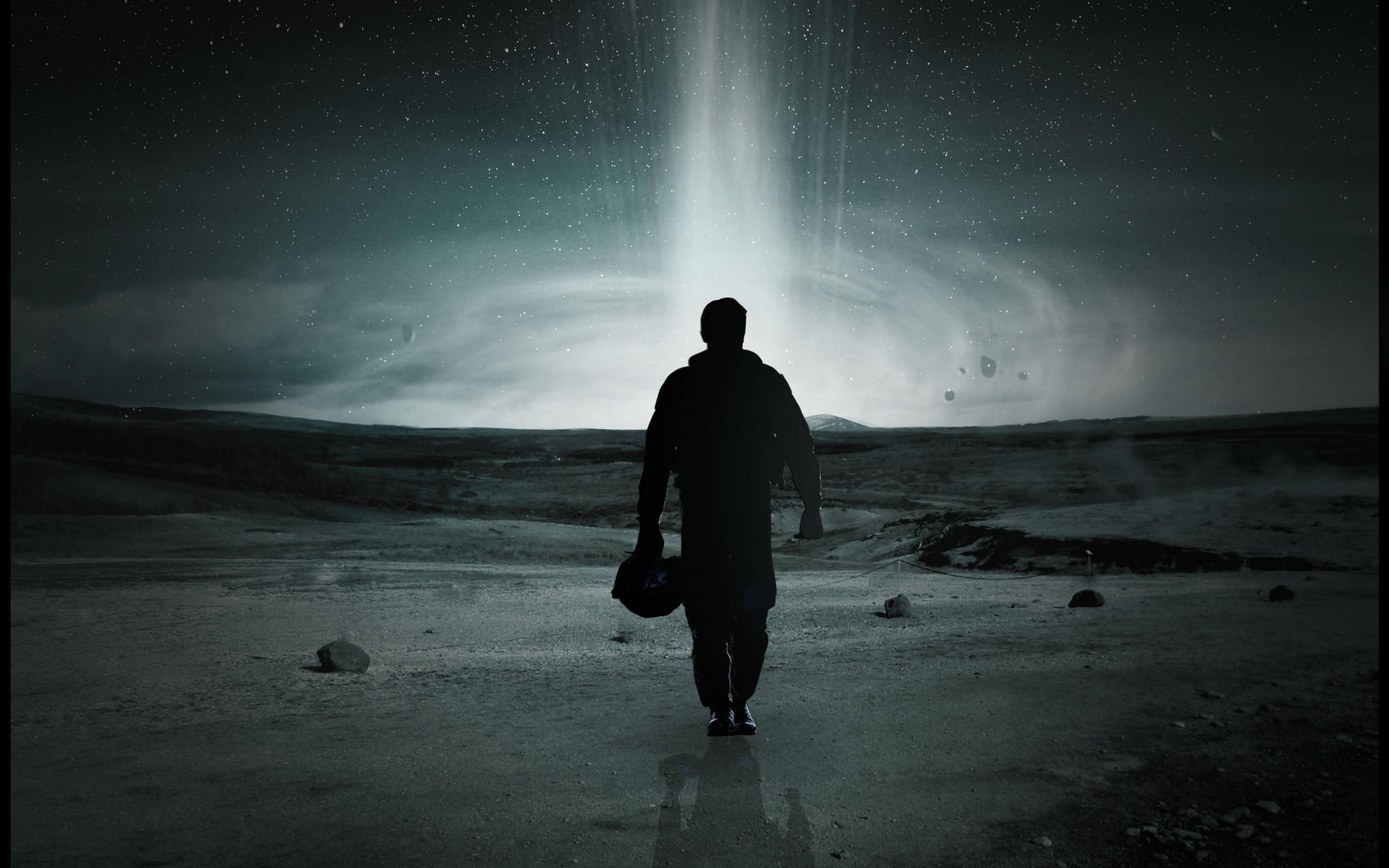 Interstellar, astronaut silhouette, cosmic light beam, 5K Desktop Wallpaper