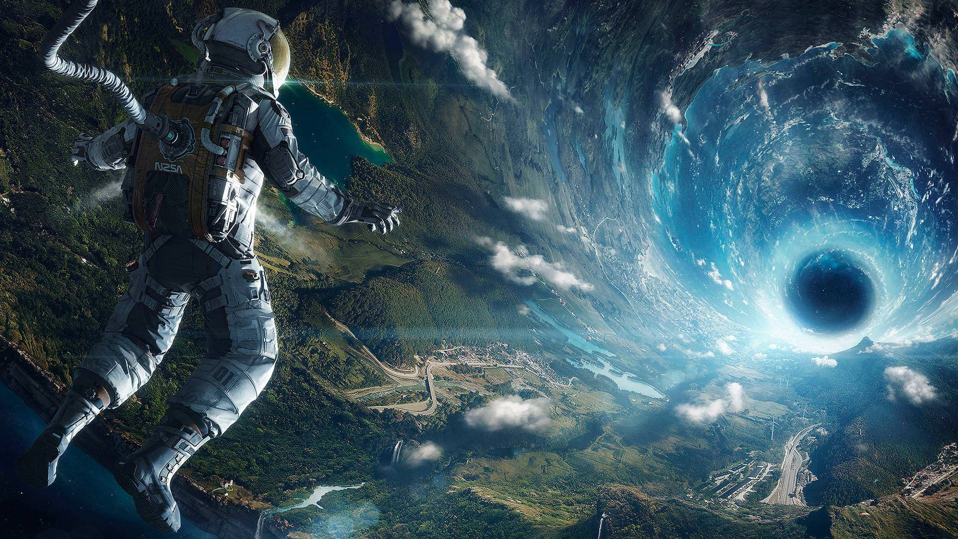 Interstellar, astronaut, black hole, Full HD Desktop Wallpaper