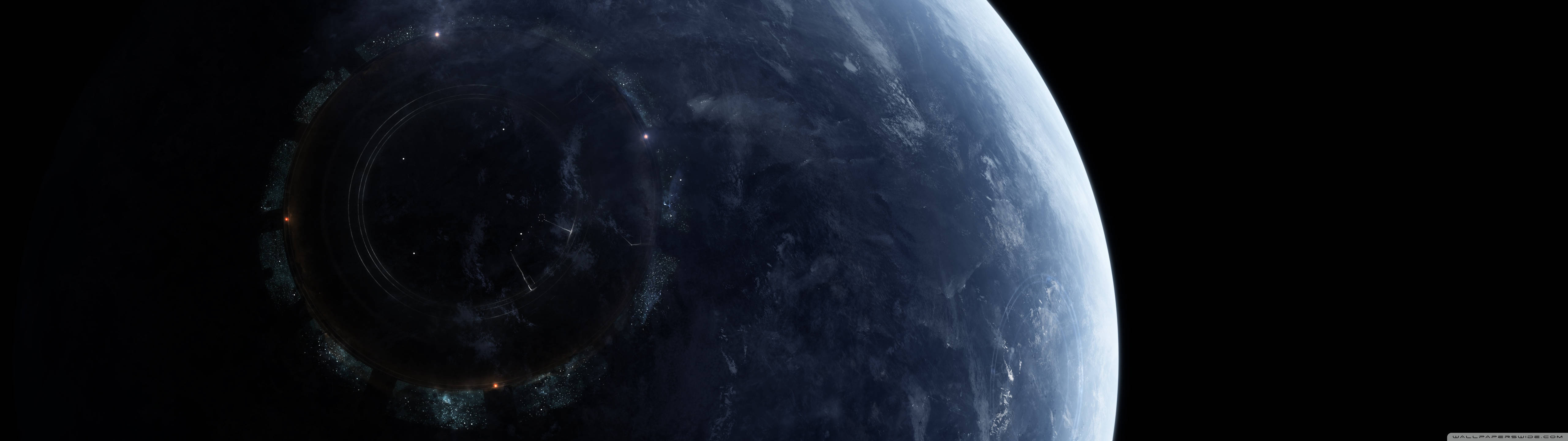 ring station, blue planet, black void of space, 5K Desktop Wallpaper