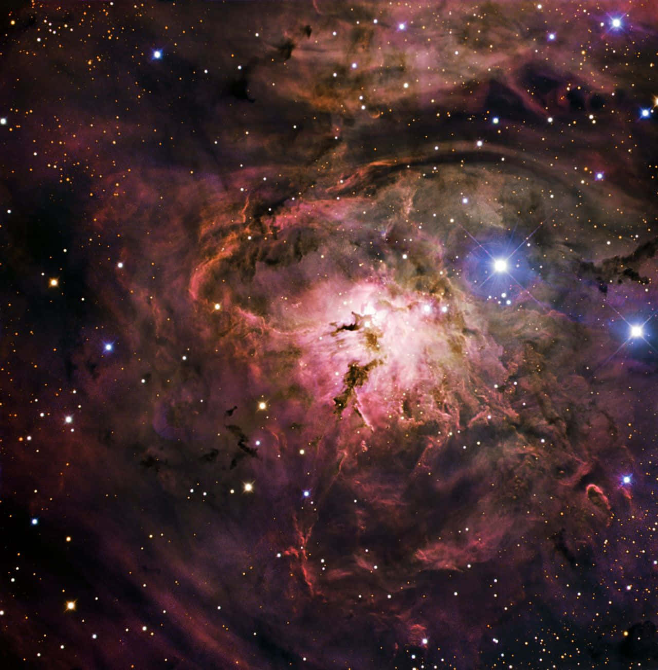 Interstellar Cloud, pink purple and orange gas clouds, bright stars, HD Phone Wallpaper