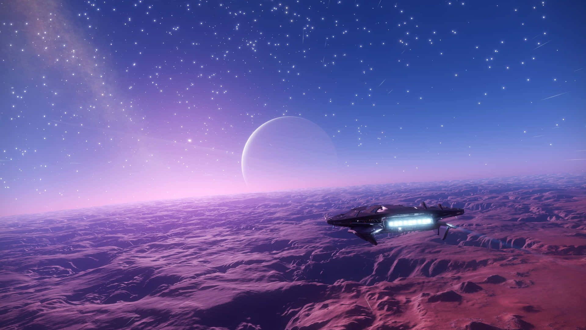 Interstellar, futuristic spaceship, purple alien desert, Full HD Desktop Wallpaper