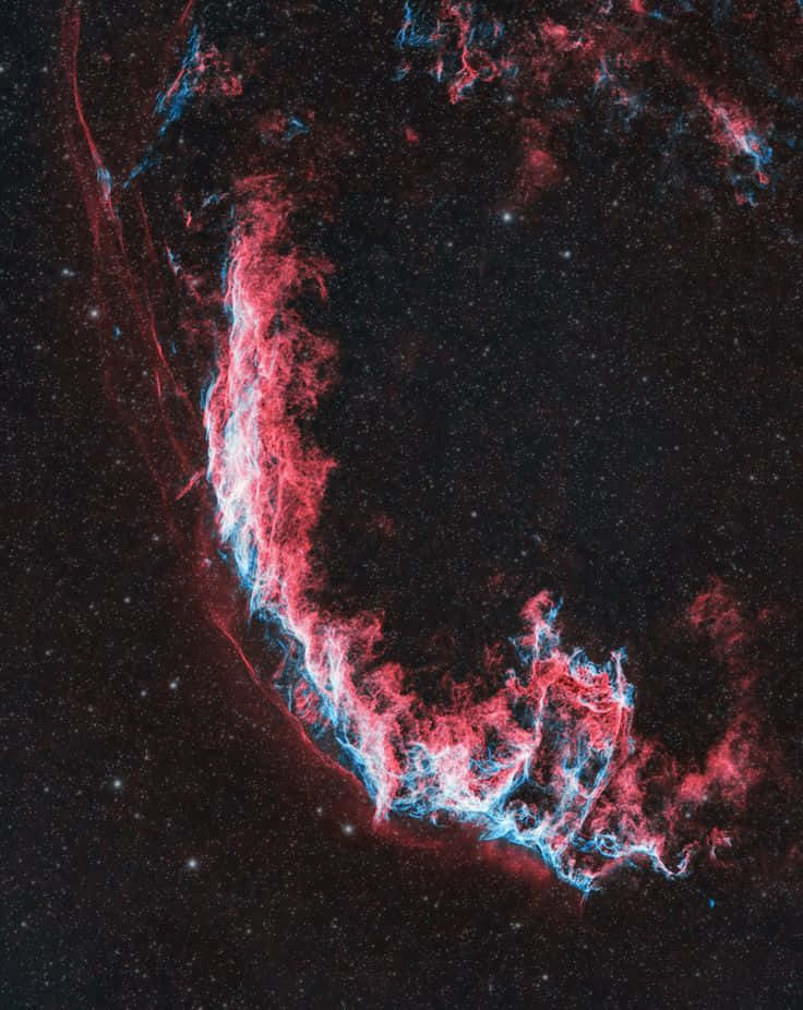 Interstellar Cloud, red and blue tendrils, star-speckled black void, SD Phone Wallpaper