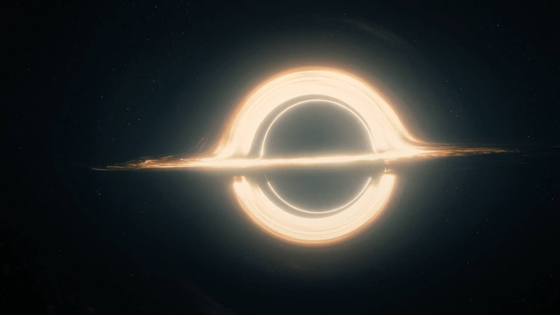 Interstellar, spinning black hole, glowing accretion disk, Full HD Desktop Wallpaper