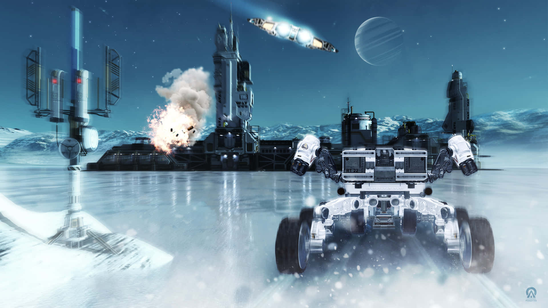 Interstellar, futuristic rover, icy alien terrain, Full HD Desktop Wallpaper