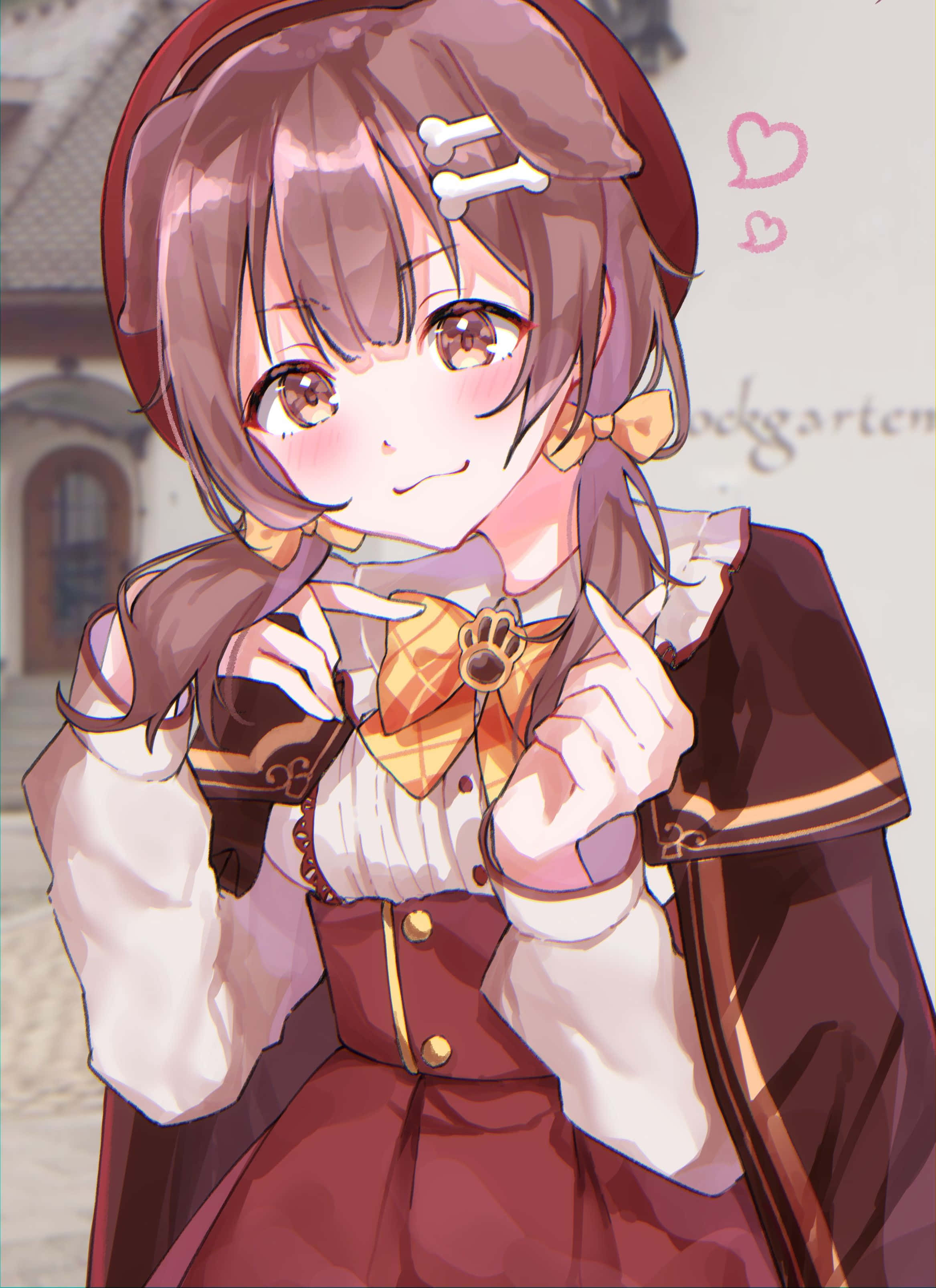 Inugami Korone, brown hair, red beret, 2K Phone Wallpaper