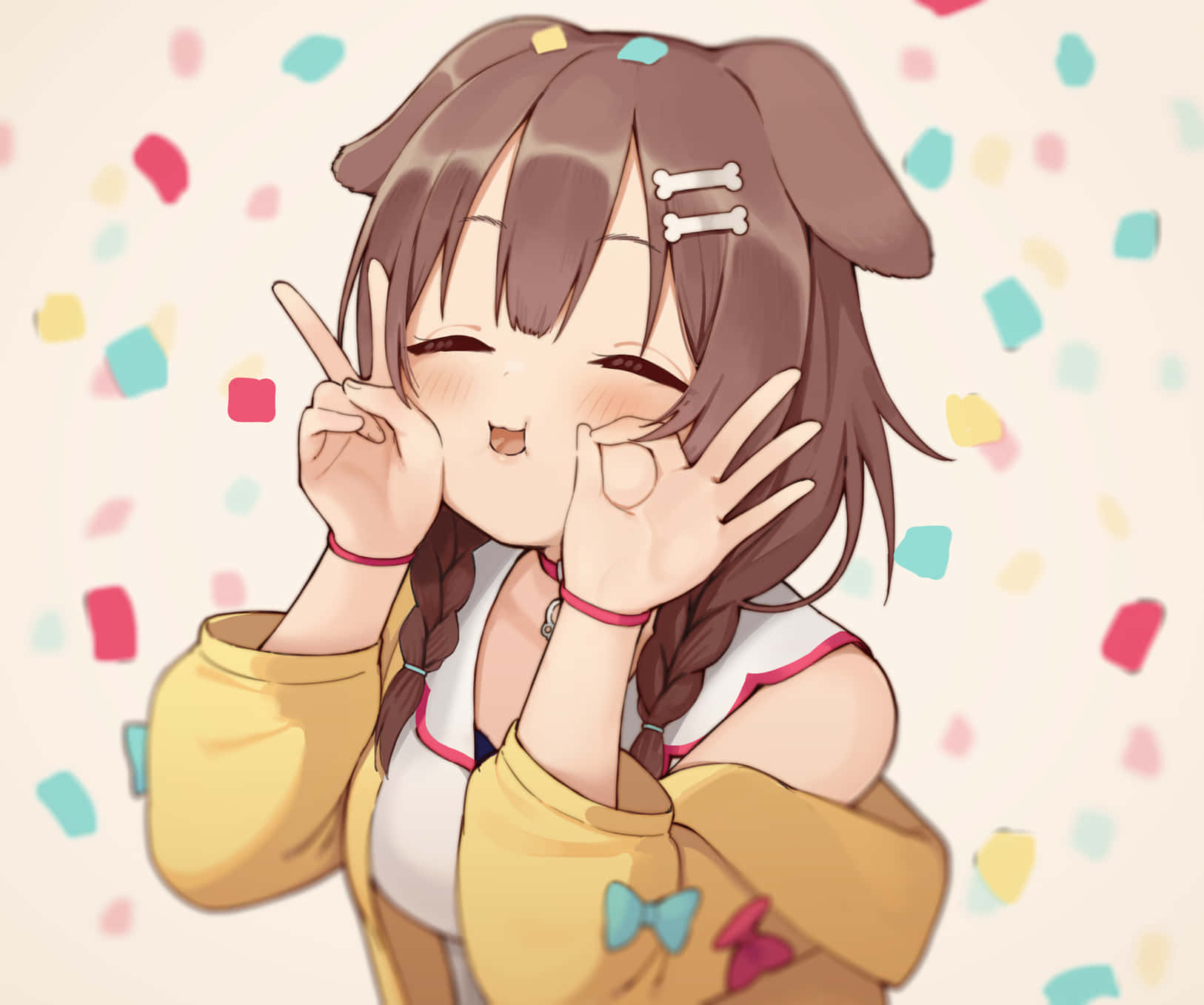Inugami Korone, anime girl, brown hair, HD Desktop Wallpaper