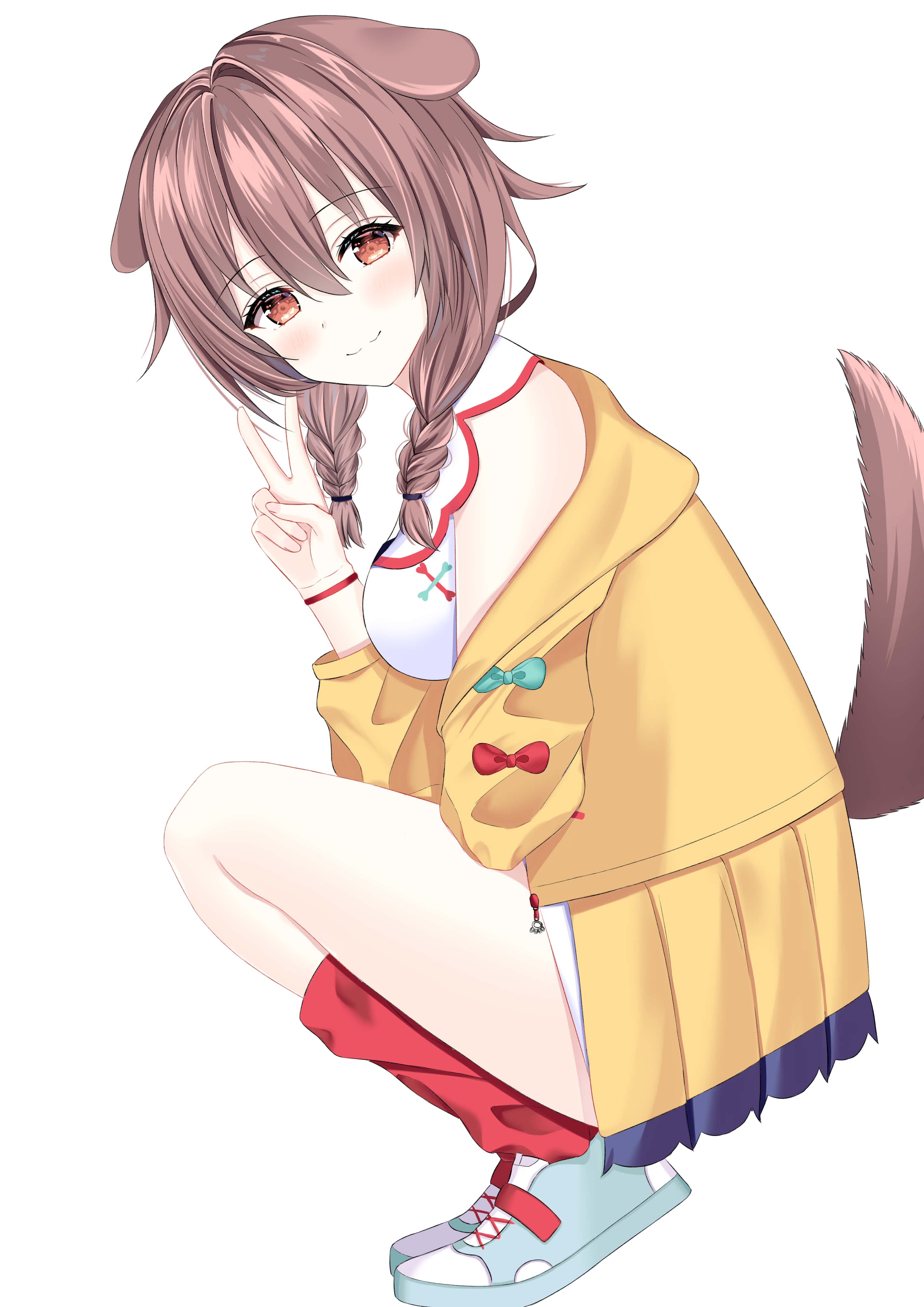 Inugami Korone, chibi, pink hair, 4K Phone Wallpaper