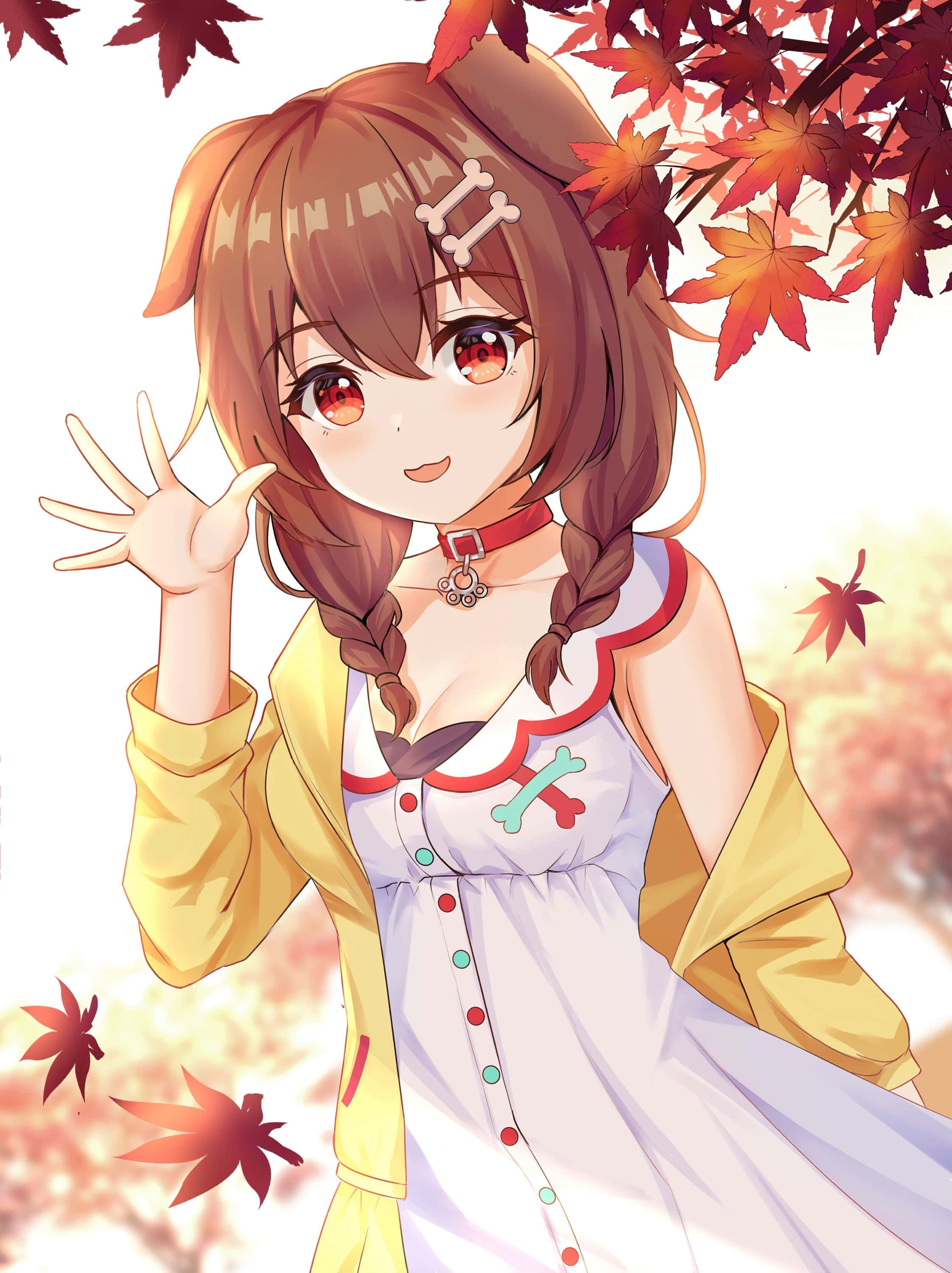 Inugami Korone, anime girl, brown braided hair, 2K Phone Wallpaper