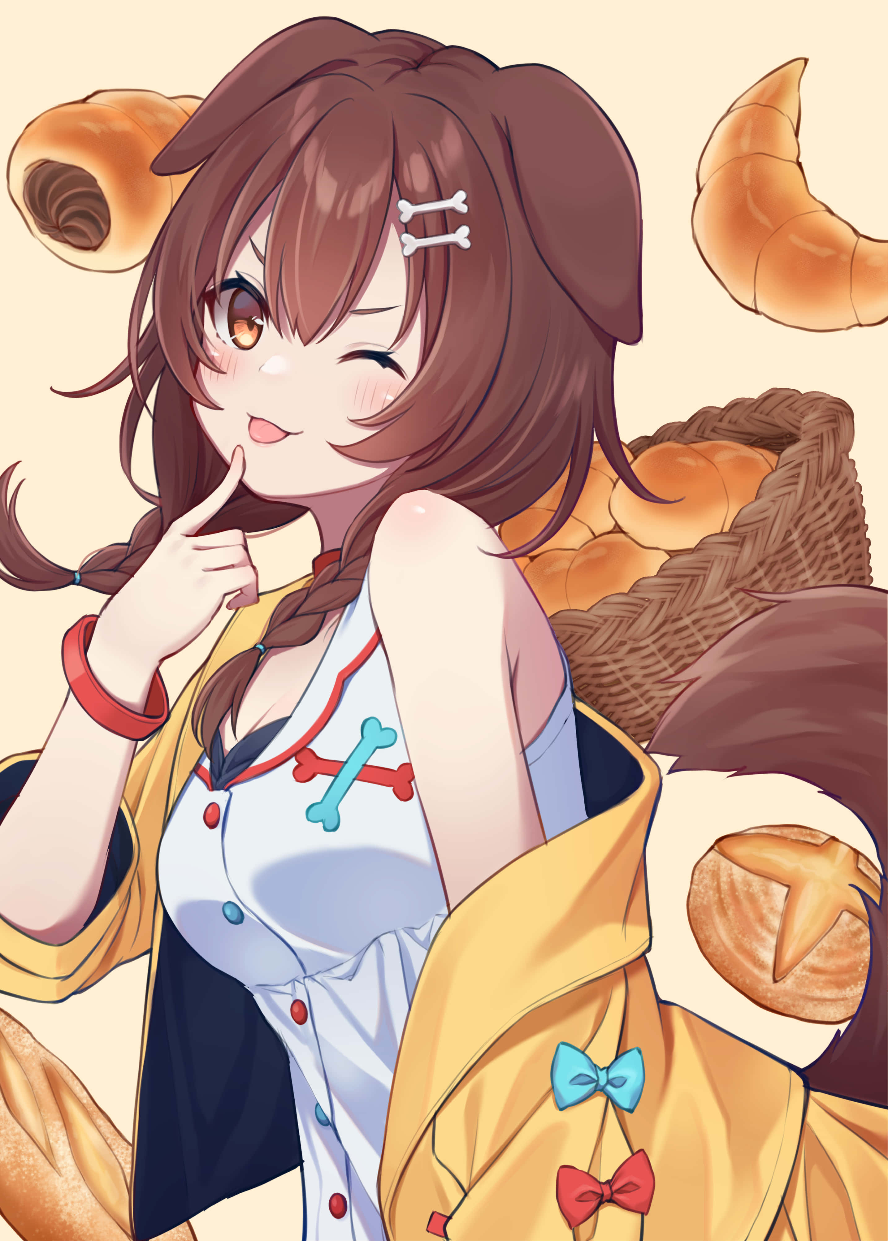 Inugami Korone, anime girl, brown hair, 4K Phone Wallpaper