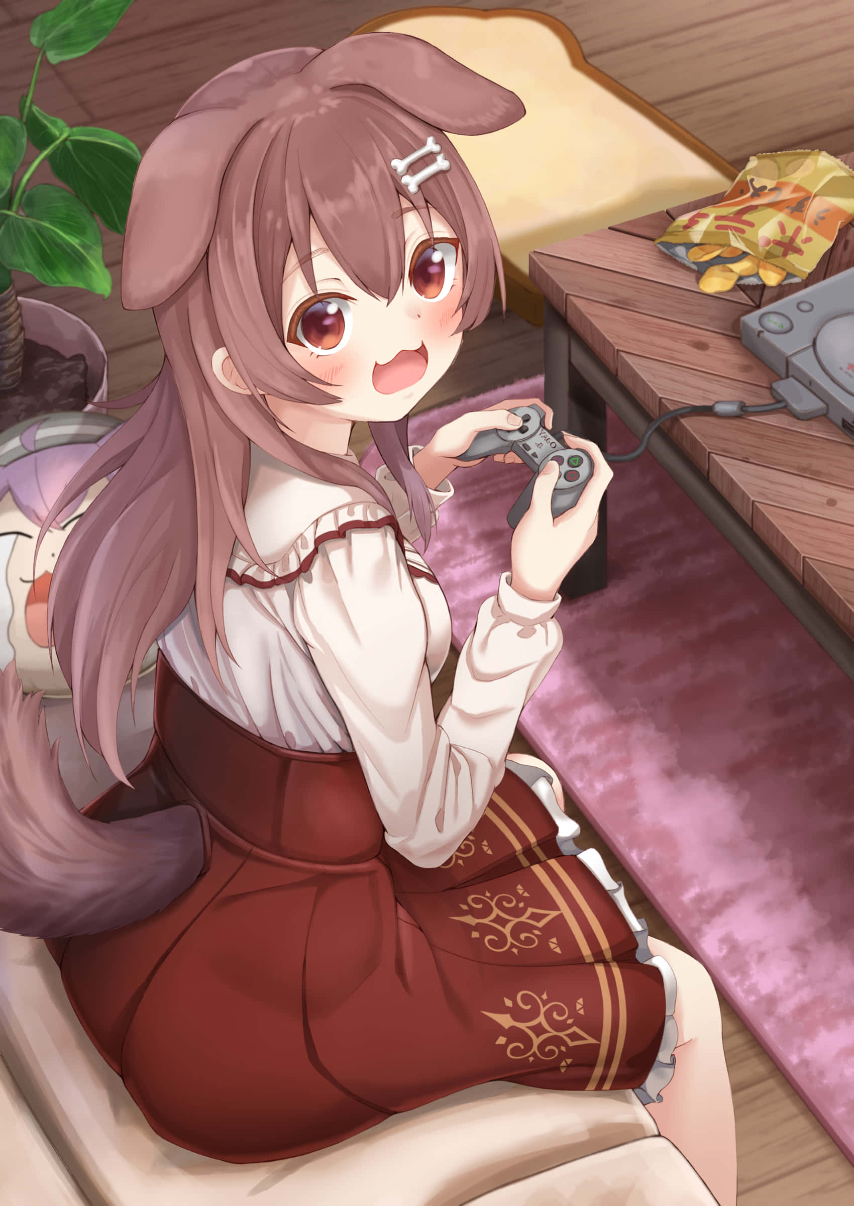 Inugami Korone, bunny ears, couch, Full HD Phone Wallpaper