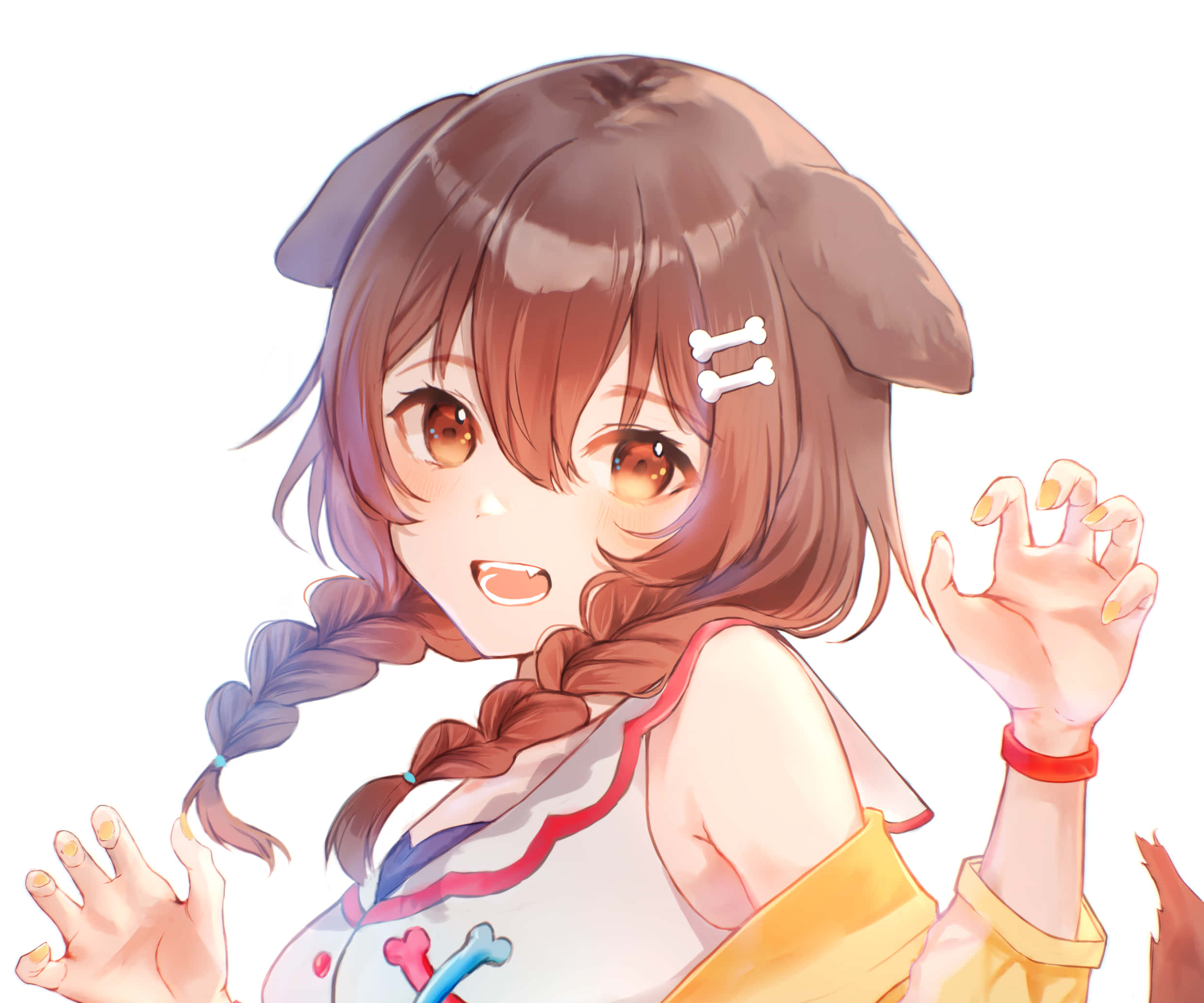 Inugami Korone, brown dog ears, braided hair, Full HD Desktop Wallpaper