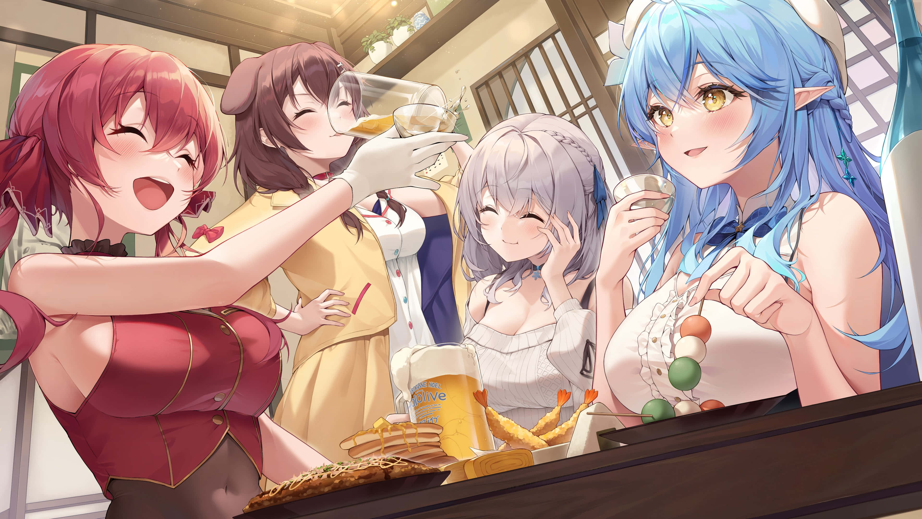 Inugami Korone, kimono, Japanese-style bar counter, 4K Desktop Wallpaper