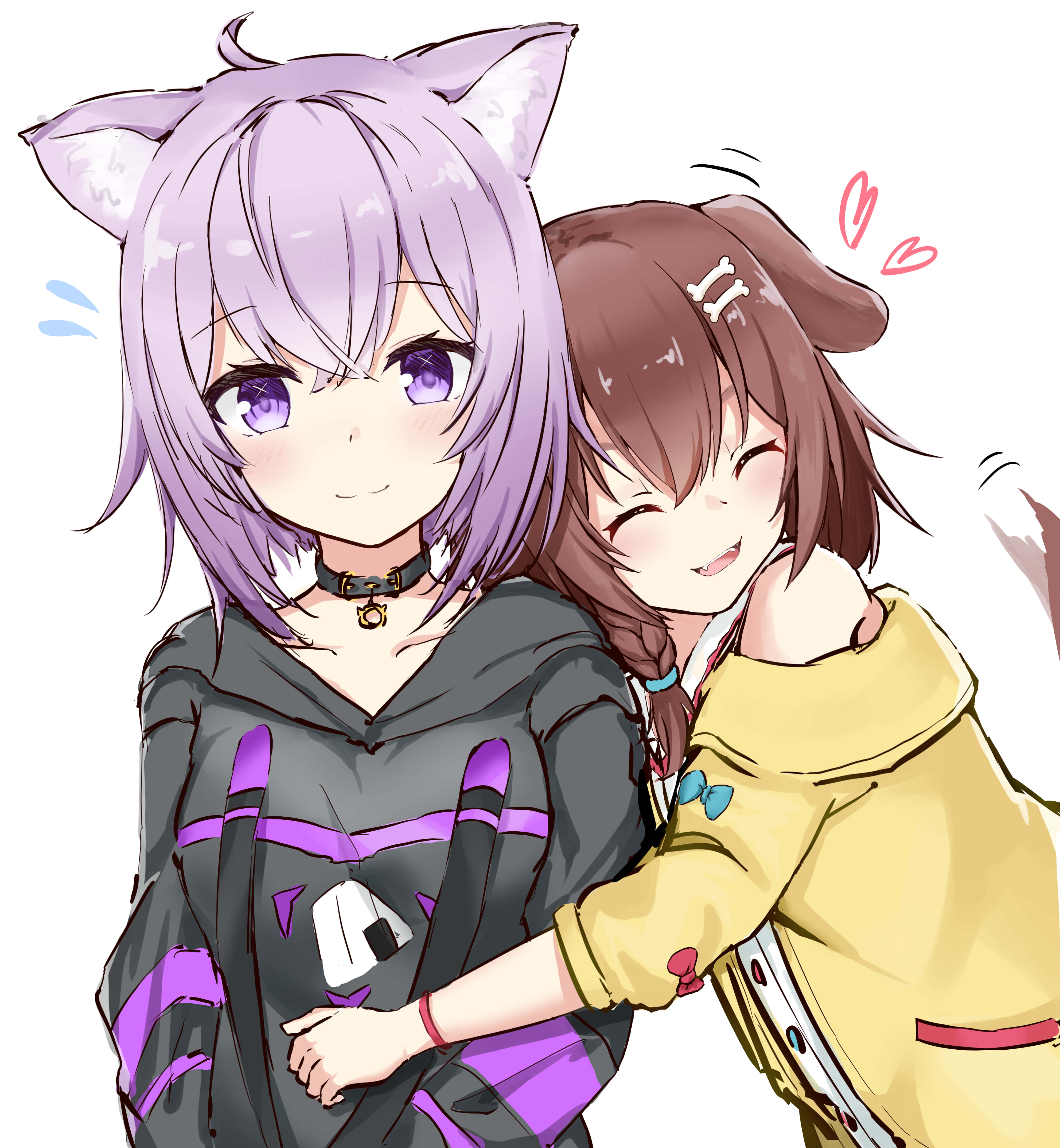 Inugami Korone, purple cat ears, brown hair, 4K Phone Wallpaper