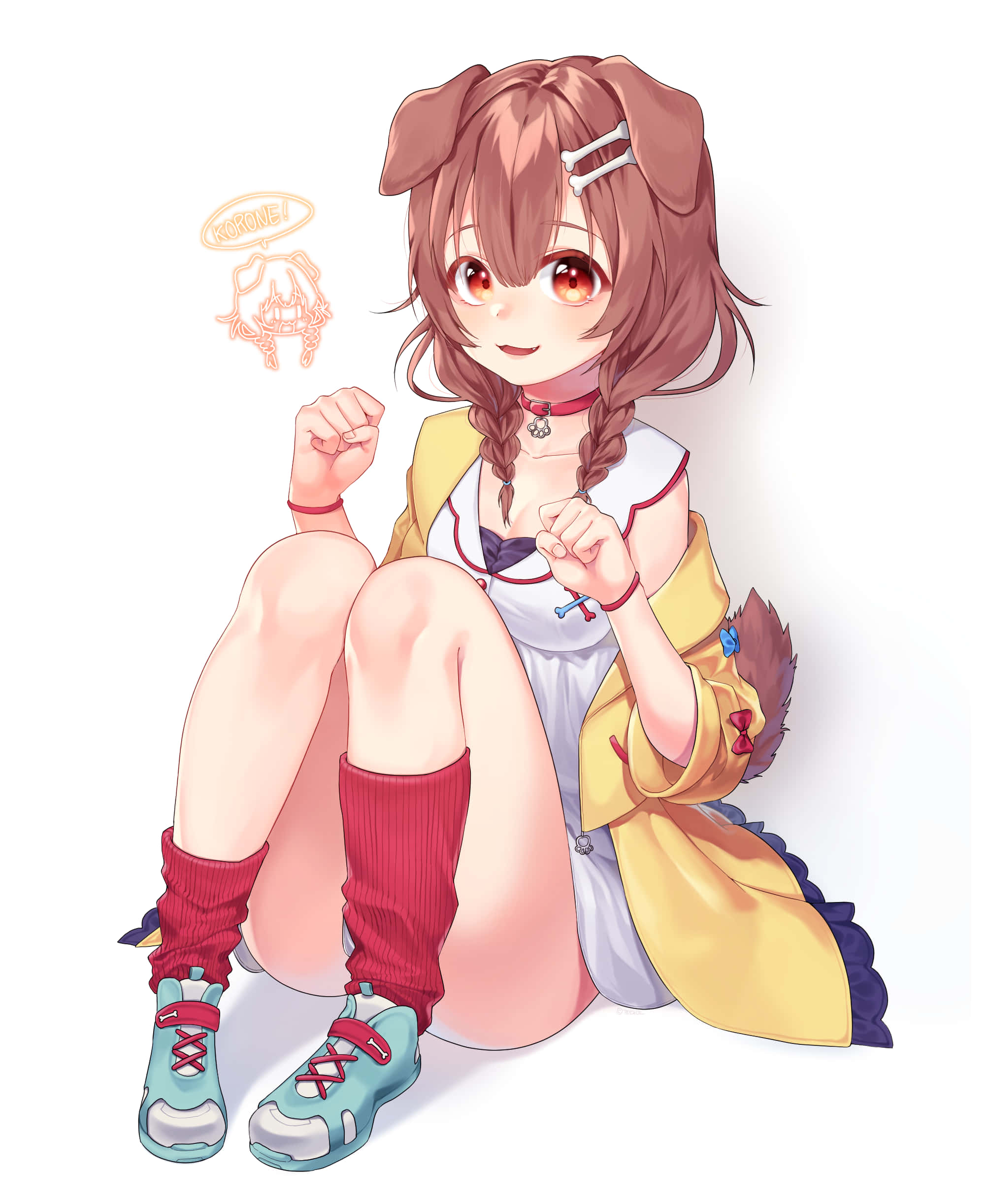 Inugami Korone, brown hair, dog ears, Full HD Phone Wallpaper