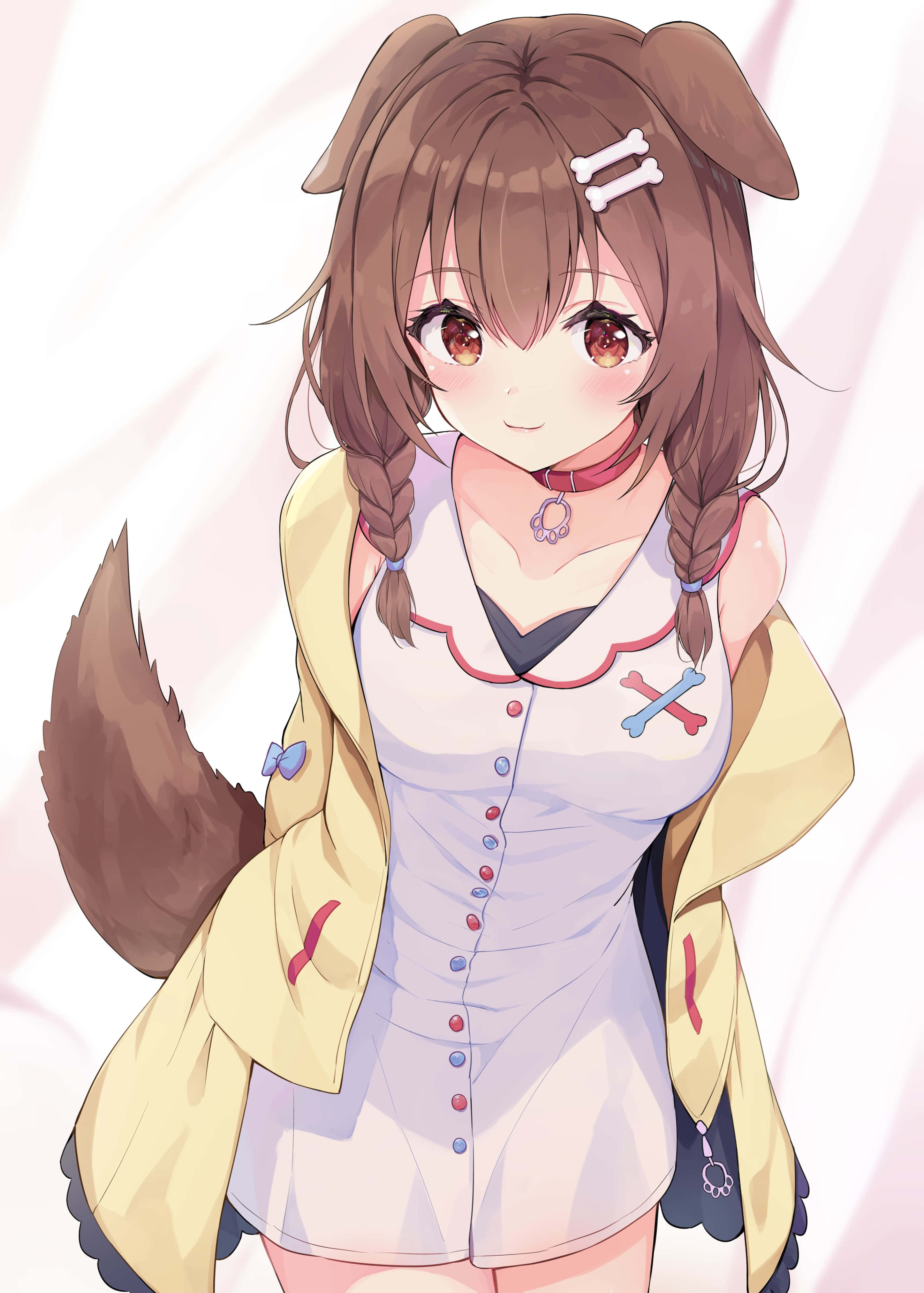 Inugami Korone, brown dog ears, tail, 4K Phone Wallpaper