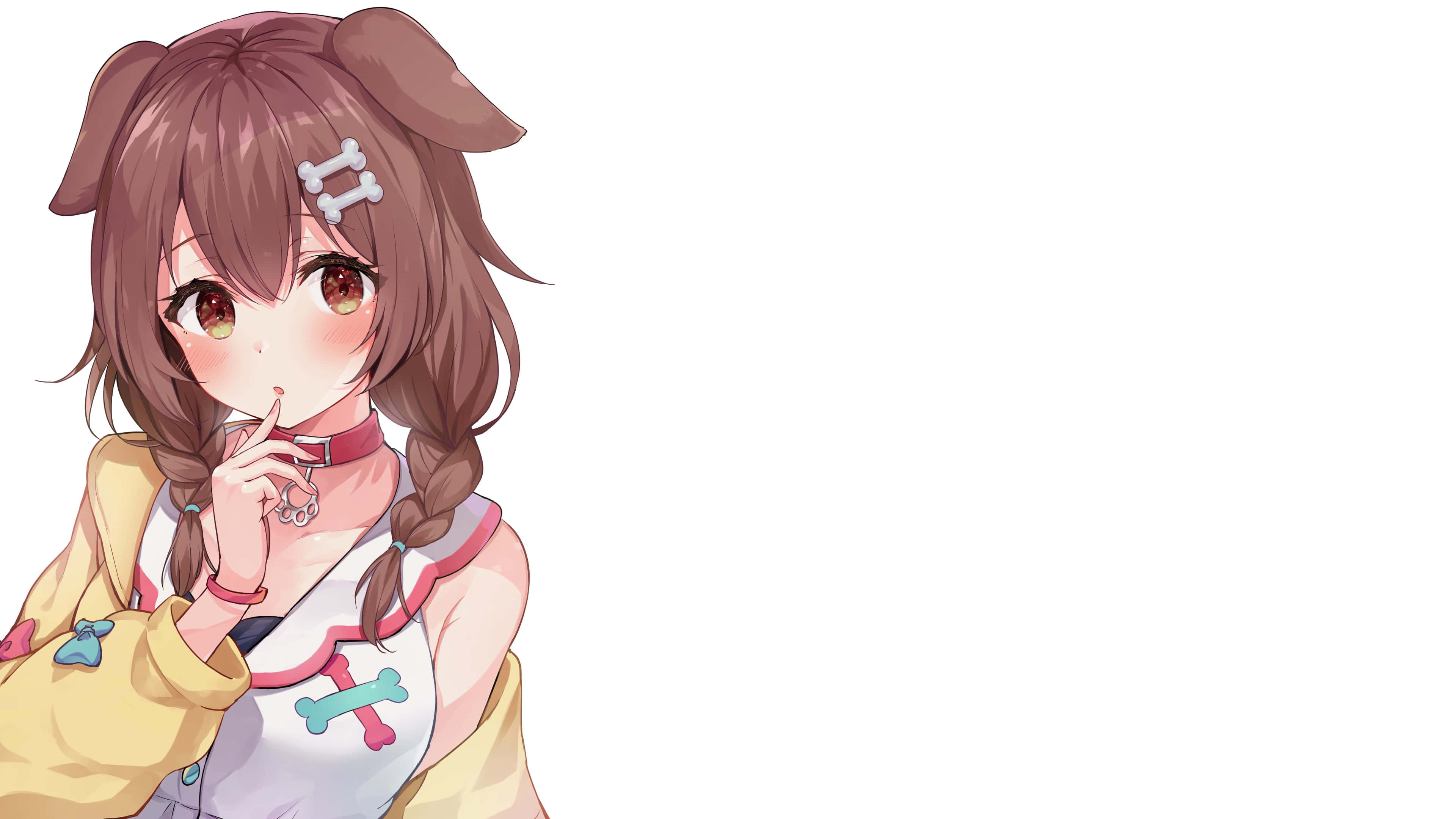Inugami Korone, brown hair, braids, 4K Desktop Wallpaper
