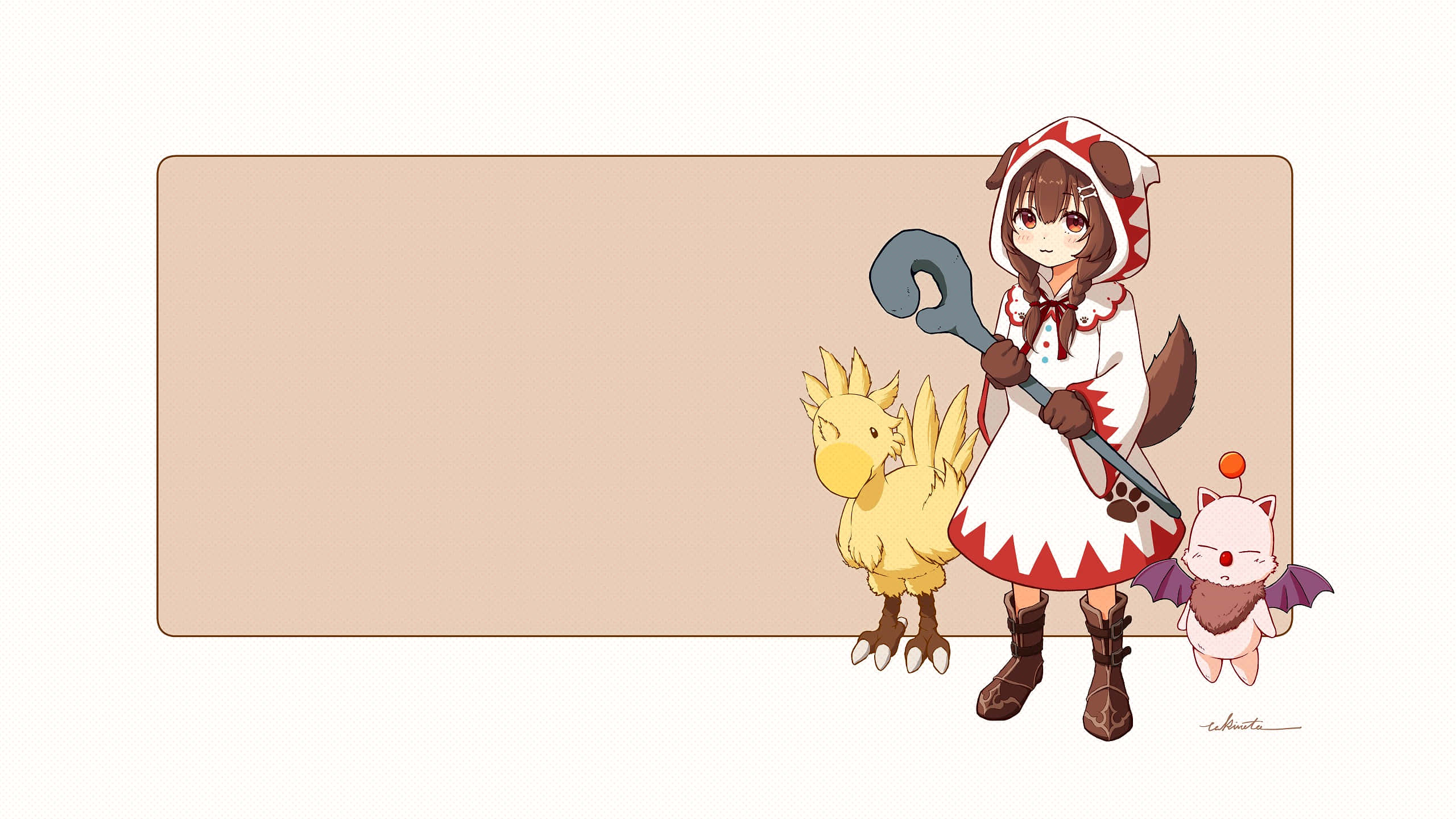 Inugami Korone, red and white hooded dress, large wrench, 2K Desktop Wallpaper