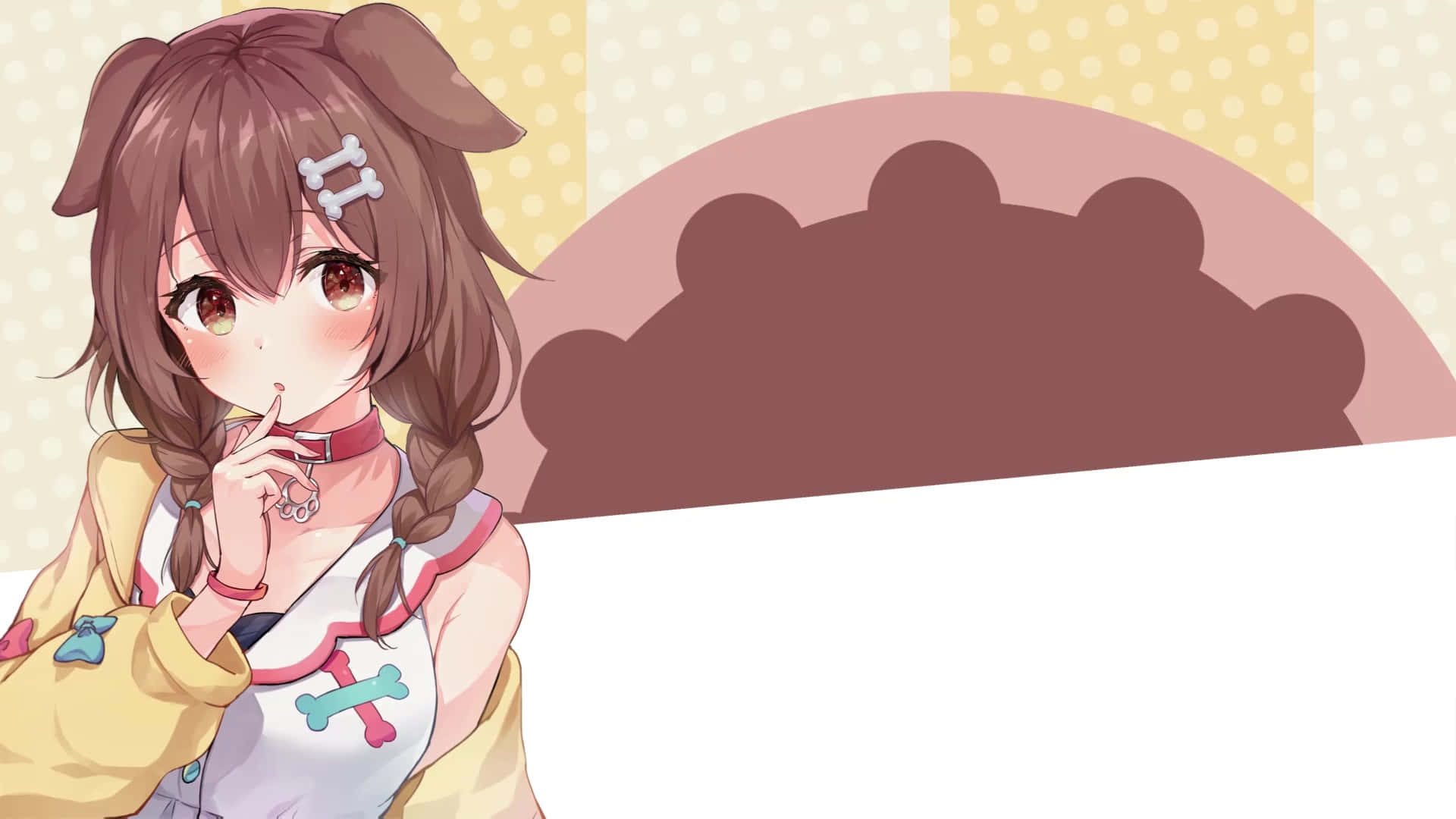 Inugami Korone, brown hair, dog ears, Full HD Desktop Wallpaper