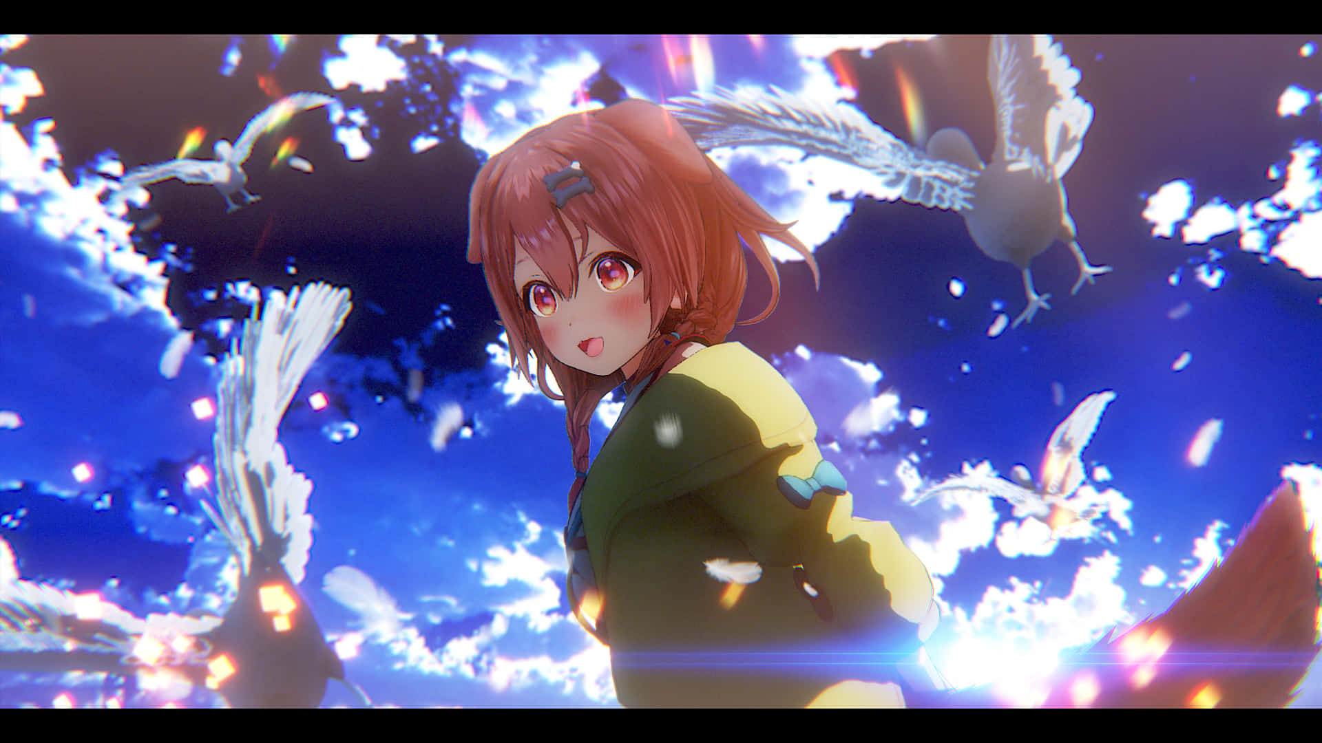 Inugami Korone, red hair, glowing eyes, Full HD Desktop Wallpaper