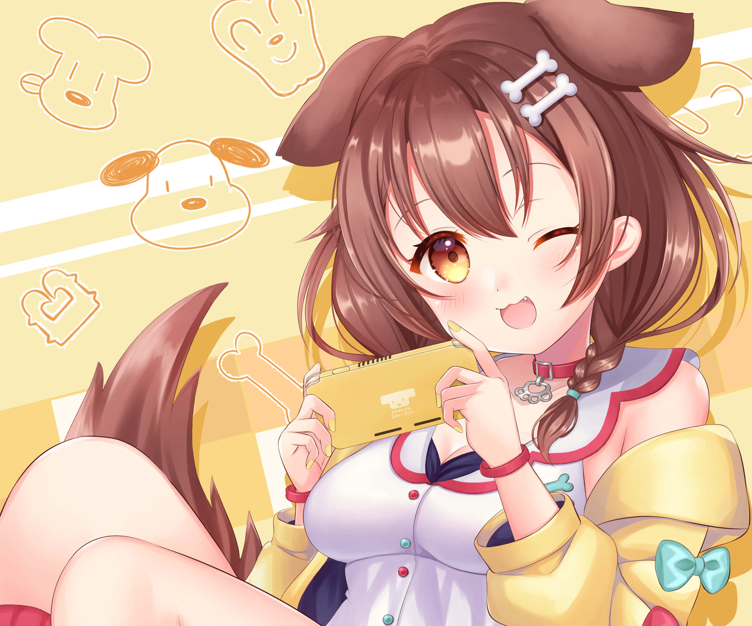 Inugami Korone, brown hair, dog ears, Full HD Desktop Wallpaper