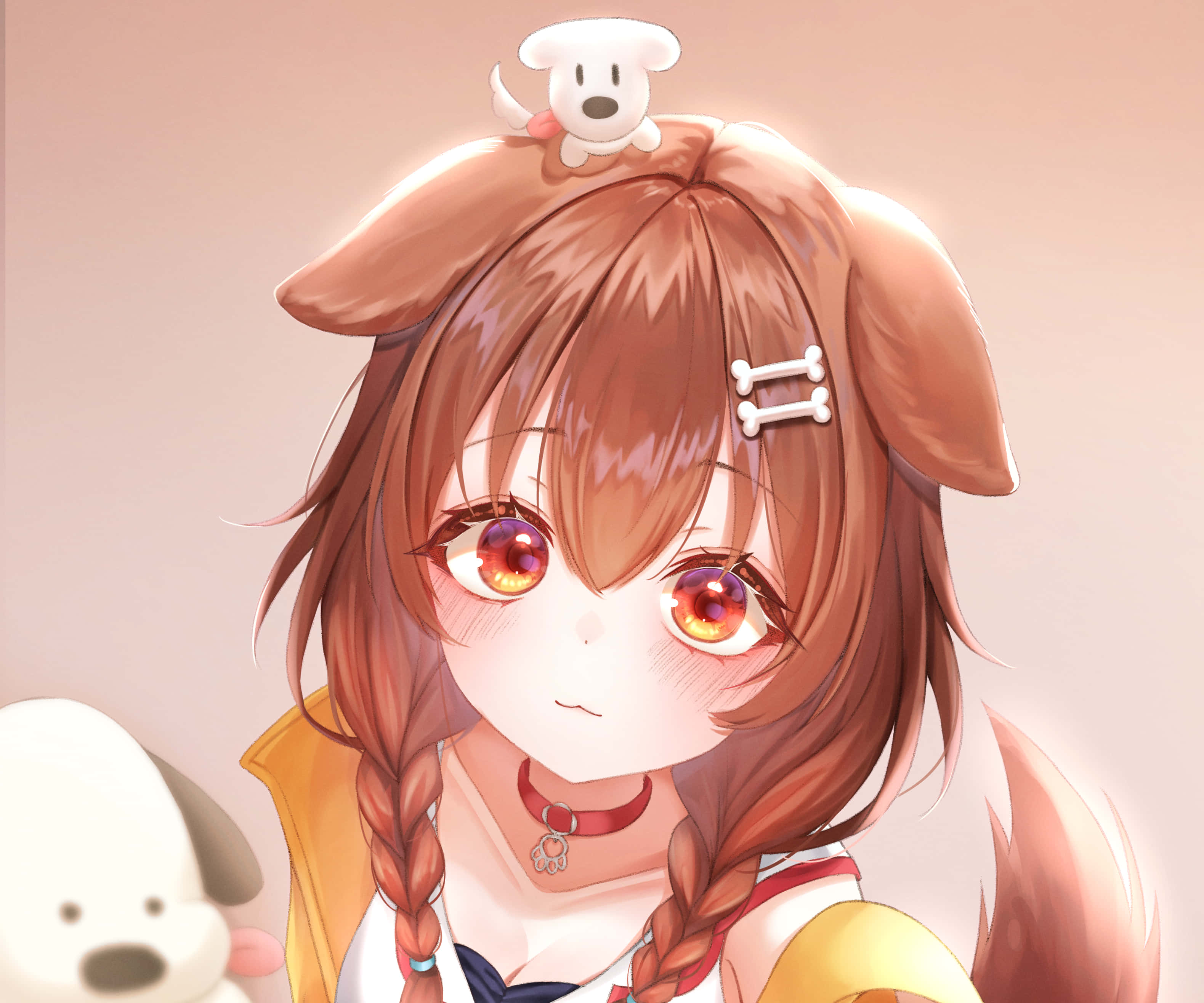 Inugami Korone, bunny ears, dog plushie, 2K Desktop Wallpaper