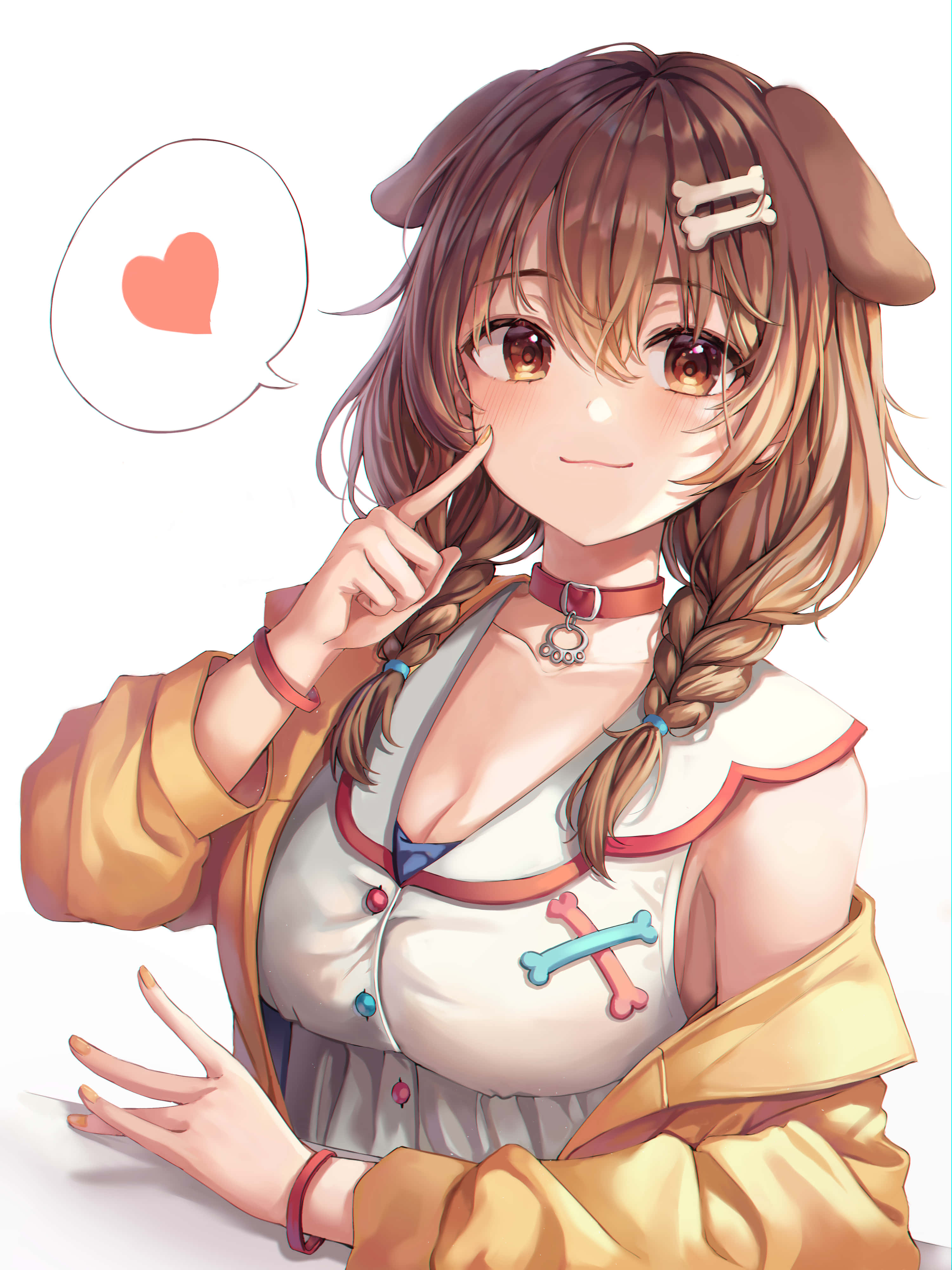 Inugami Korone, anime art style, brown hair, 4K Phone Wallpaper