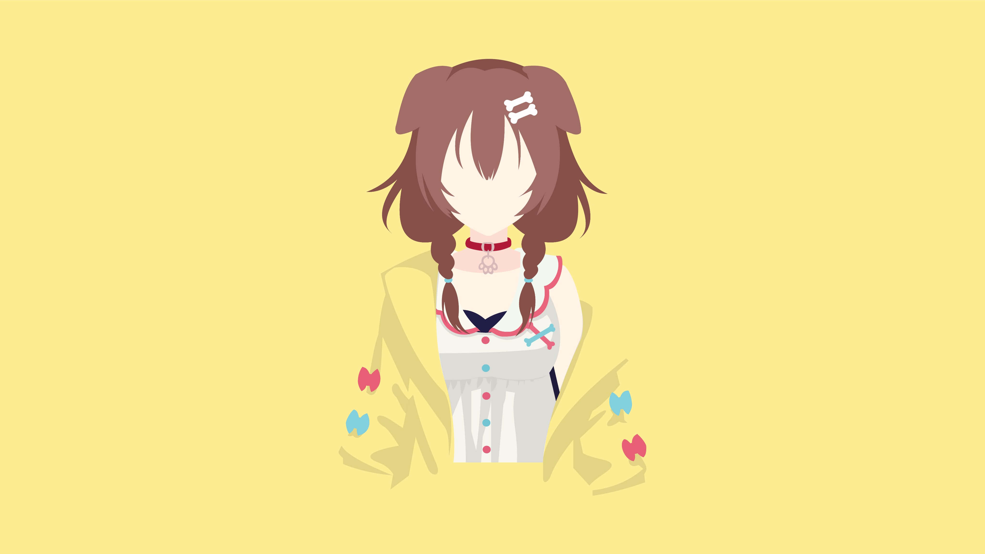 Inugami Korone, brown pigtails, white dress, 4K Desktop Wallpaper