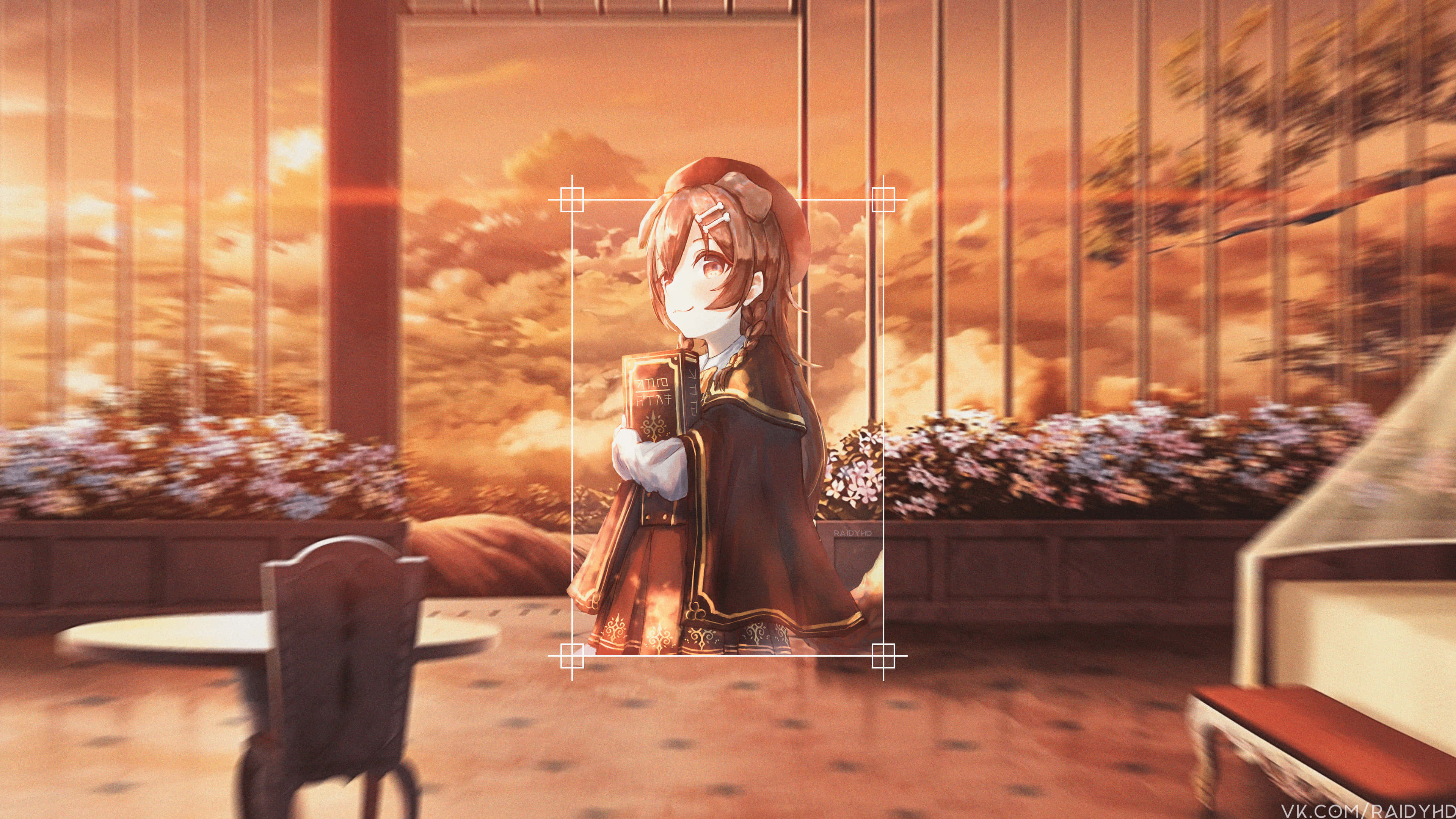 Inugami Korone, brown cloak, golden sunset, 4K Desktop Wallpaper